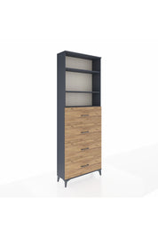 Arges Dolap 3 Raflı 4 Çekmeceli 88x30x243 Antrasit-Çam