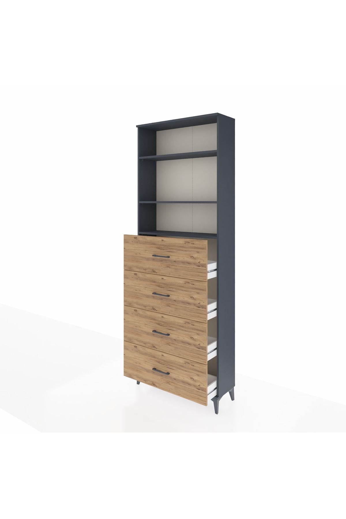 Arges Dolap 3 Raflı 4 Çekmeceli 88x30x243 Antrasit-Çam