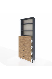 Arges Dolap 3 Raflı 4 Çekmeceli 88x30x243 Antrasit-Çam