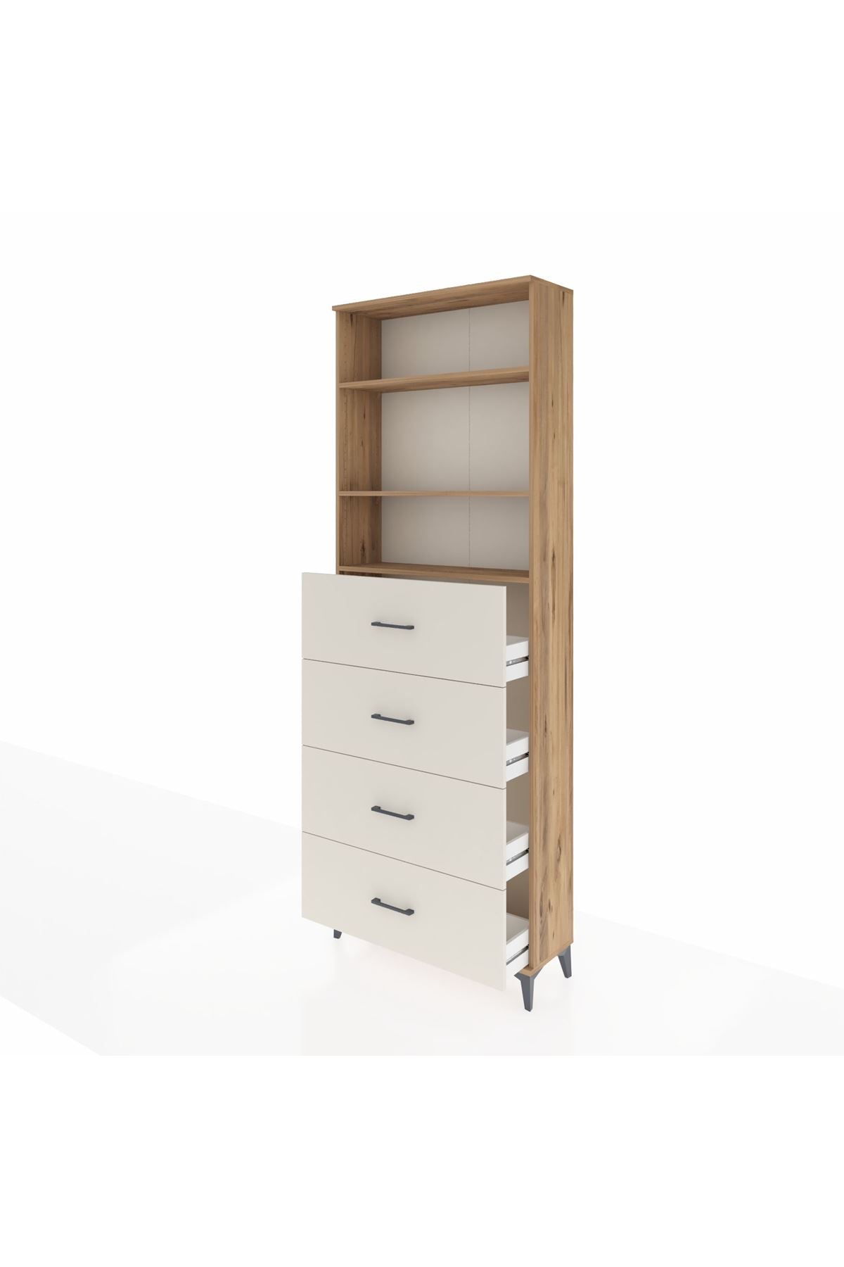 Arges Dolap 3 Raflı 4 Çekmeceli 88x30x243 Çam-Aytaşı