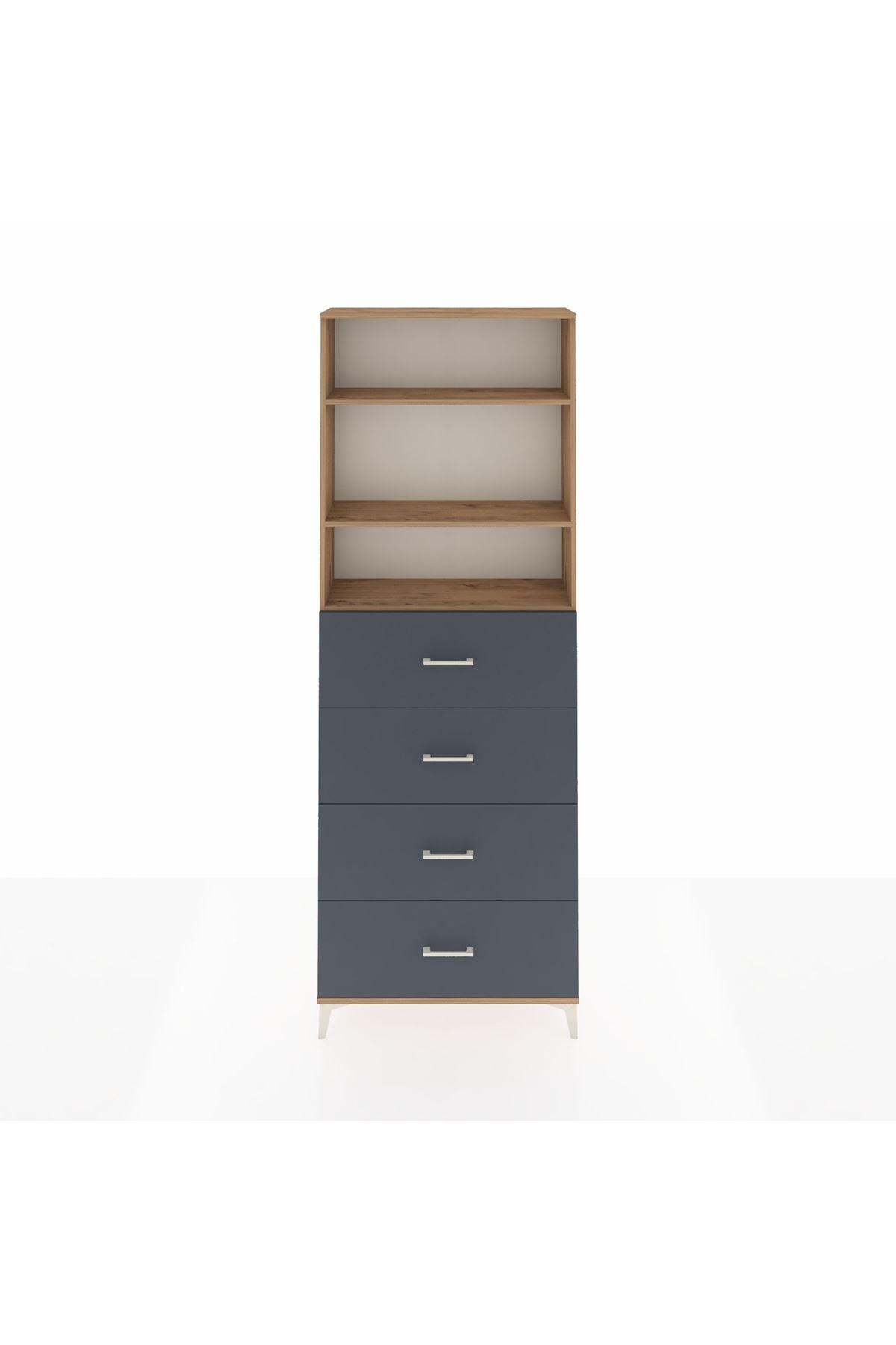 Arges Dolap 3 Raflı 4 Çekmeceli 88x30x243 Çam-Antrasit