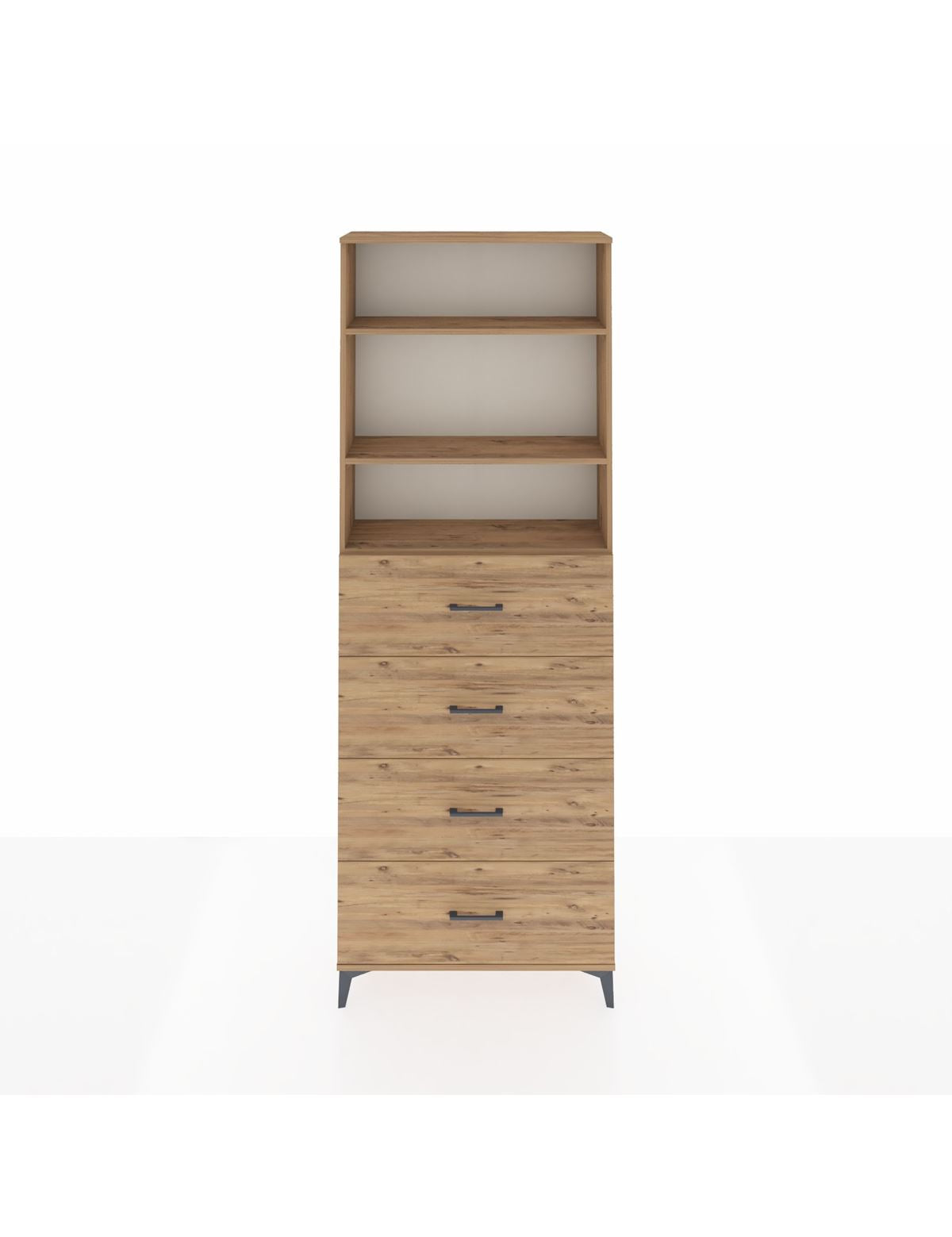 Arges Dolap 3 Raflı 4 Çekmeceli 88x30x243 Çam-Çam