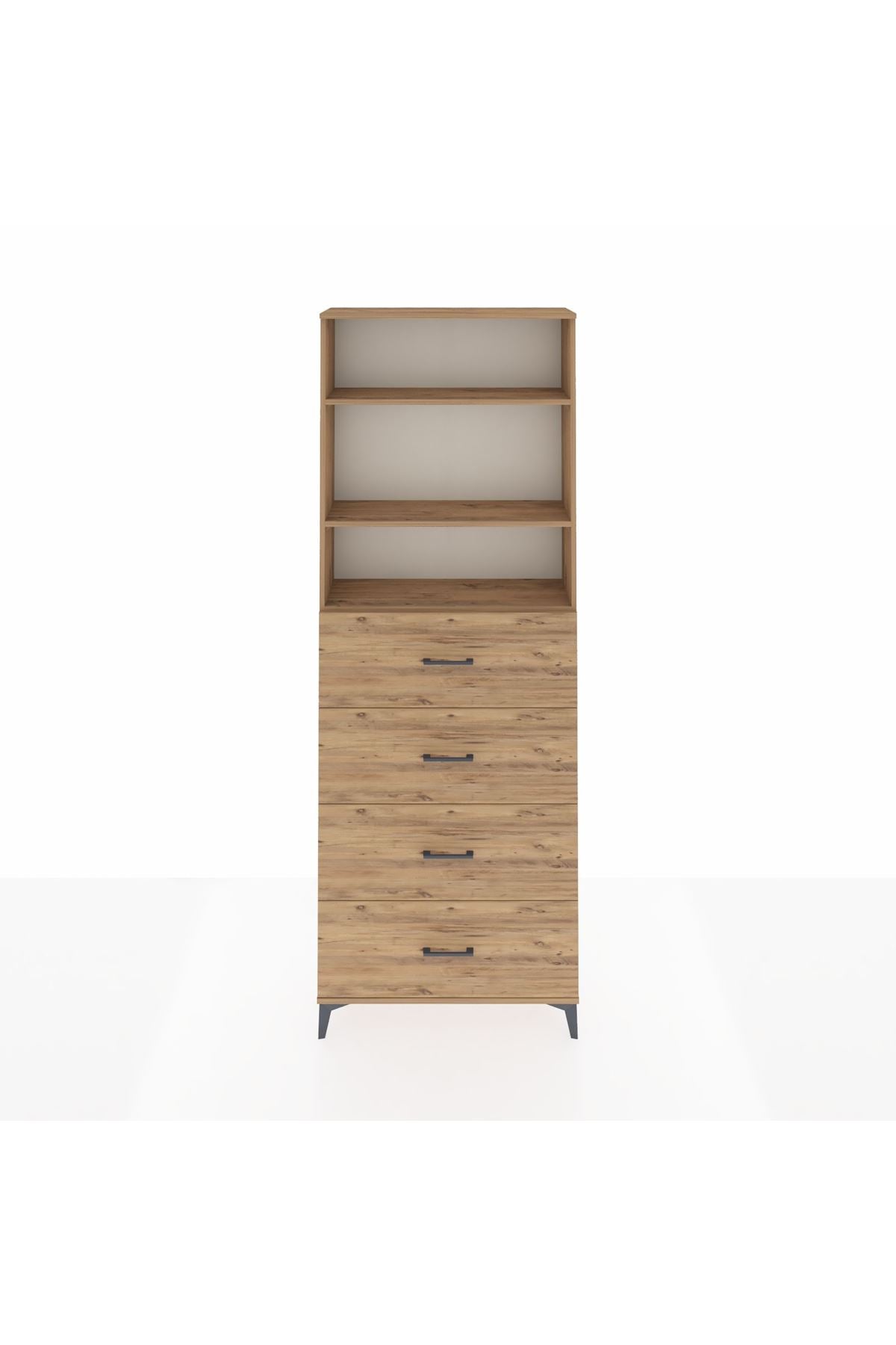 Arges Dolap 3 Raflı 4 Çekmeceli 88x30x243 Çam-Çam