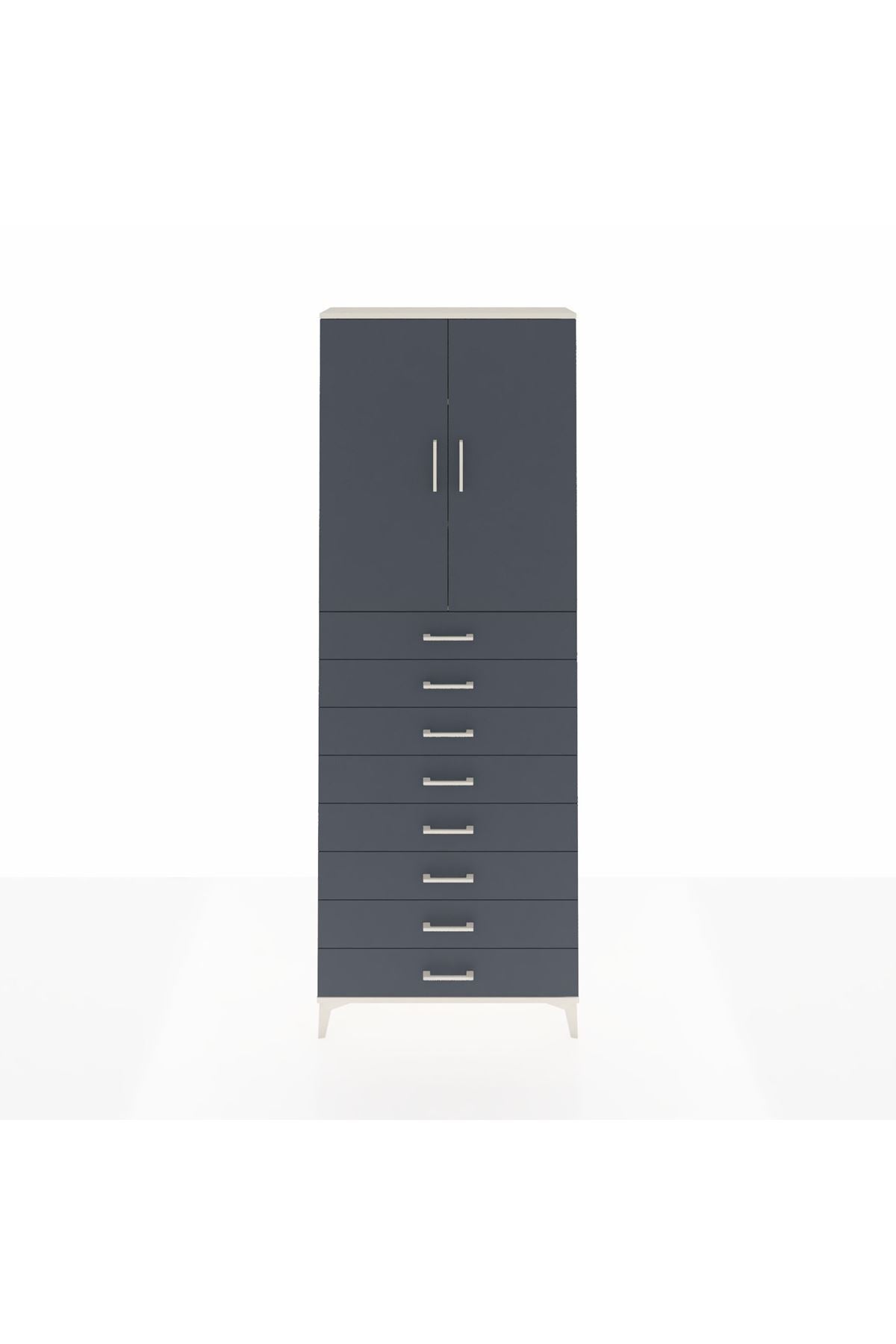 Arges Dolap 3 Raflı 8 Çekmeceli 2 Kapaklı 88x30x243 Aytaşı-Antrasit