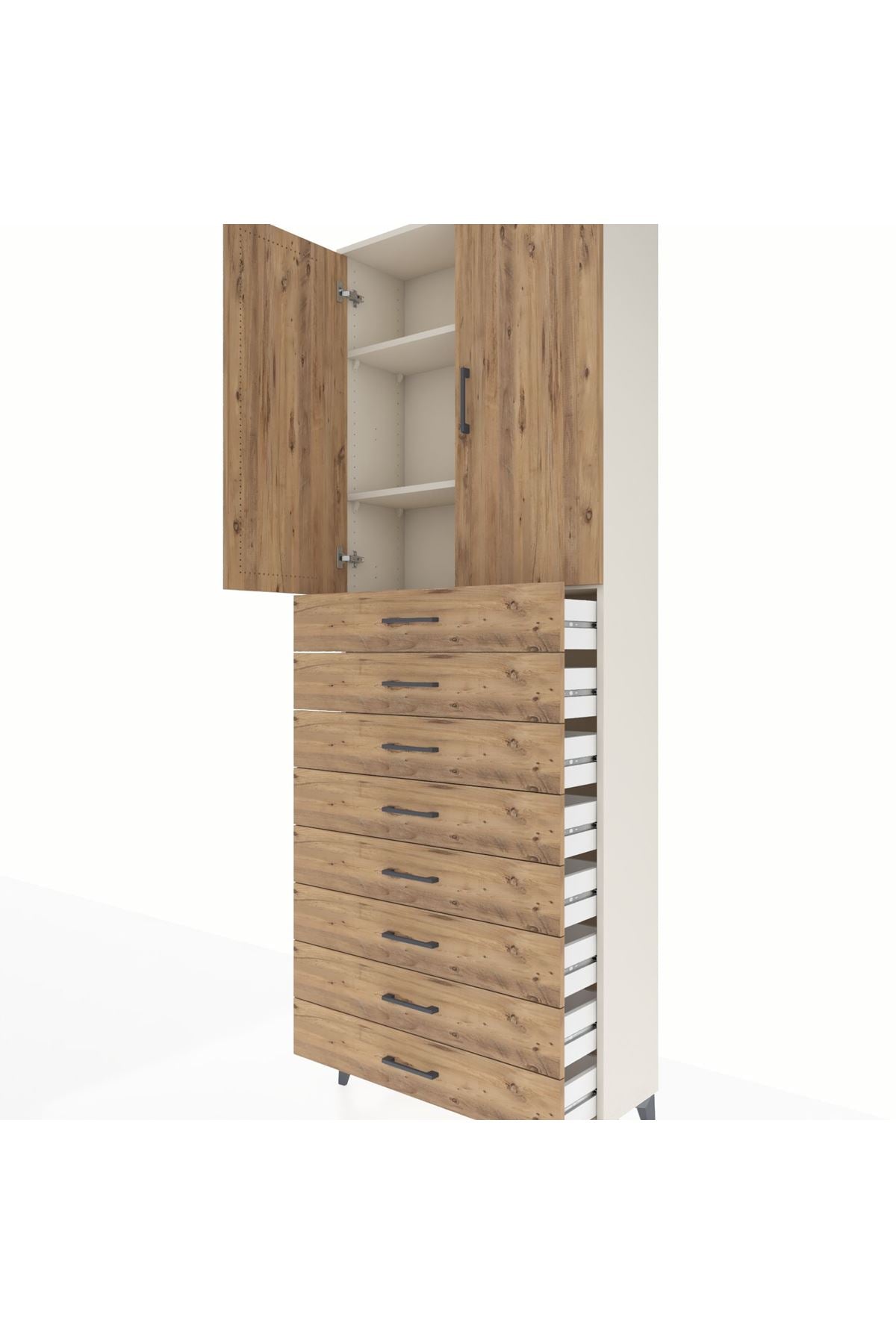 Arges Dolap 3 Raflı 8 Çekmeceli 2 Kapaklı 88x30x243 Aytaşı-Çam