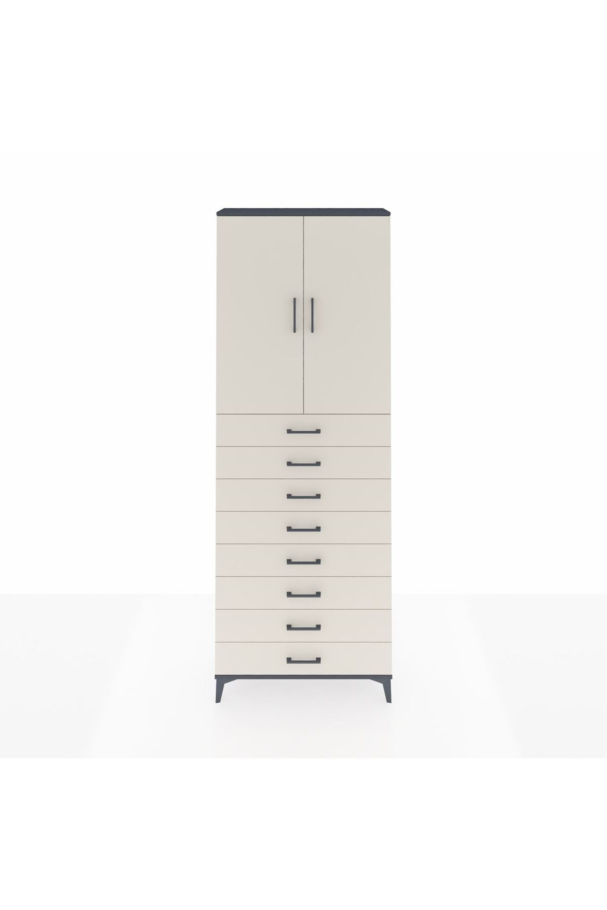 Arges Dolap 3 Raflı 8 Çekmeceli 2 Kapaklı 88x30x243 Antrasit-Aytaşı