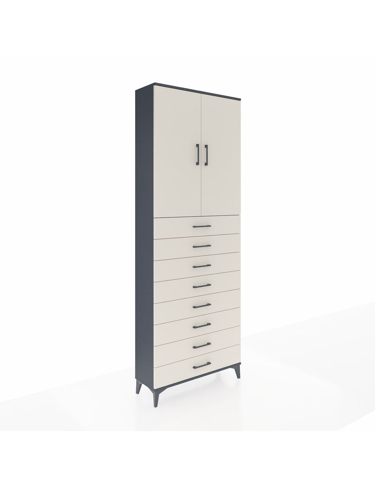 Arges Dolap 3 Raflı 8 Çekmeceli 2 Kapaklı 88x30x243 Antrasit-Aytaşı