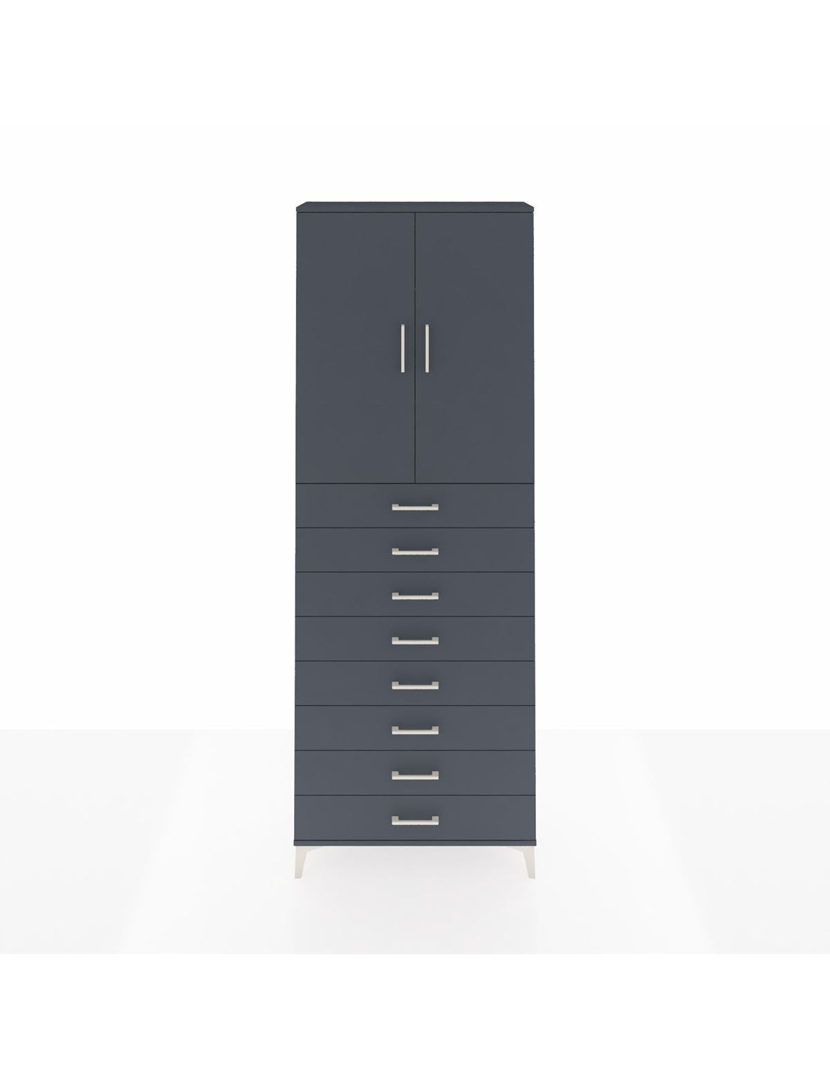 Arges Dolap 3 Raflı 8 Çekmeceli 2 Kapaklı 88x30x243 Antrasit-Antrasit