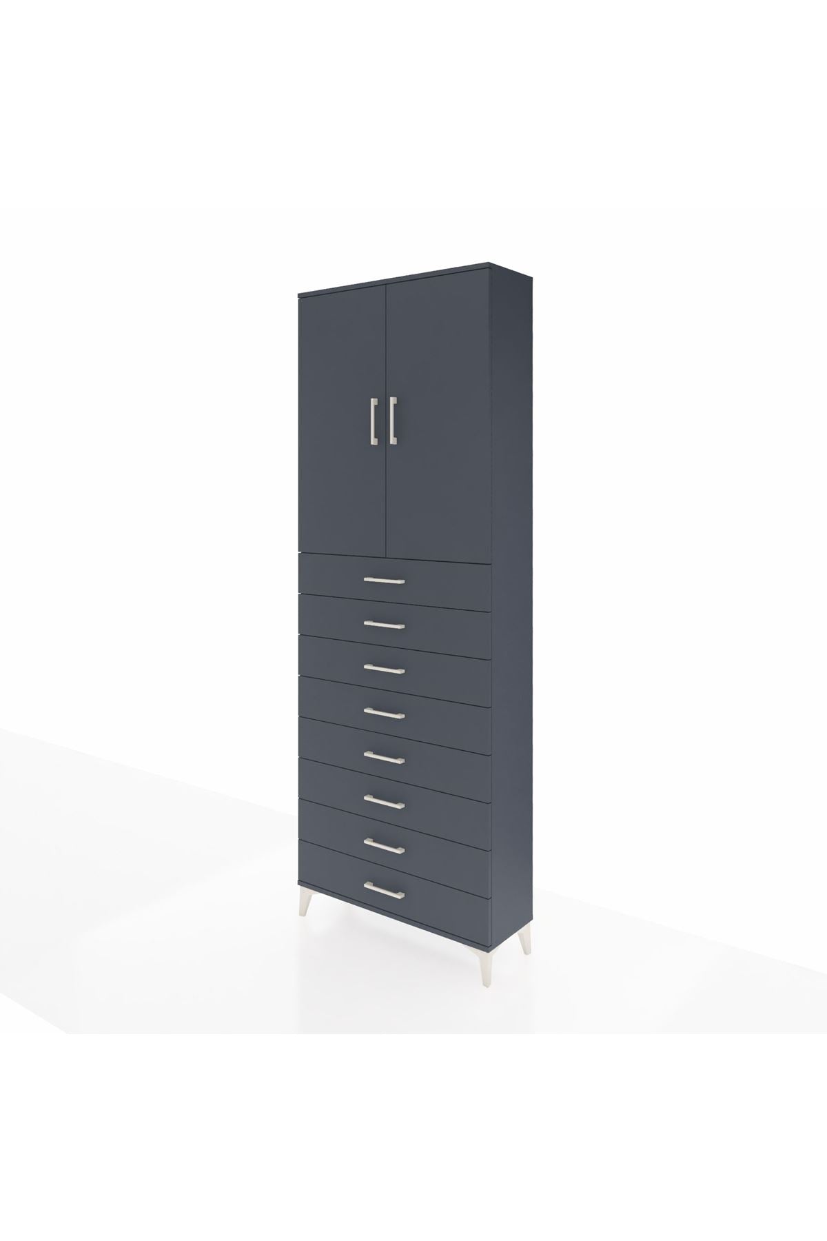 Arges Dolap 3 Raflı 8 Çekmeceli 2 Kapaklı 88x30x243 Antrasit-Antrasit