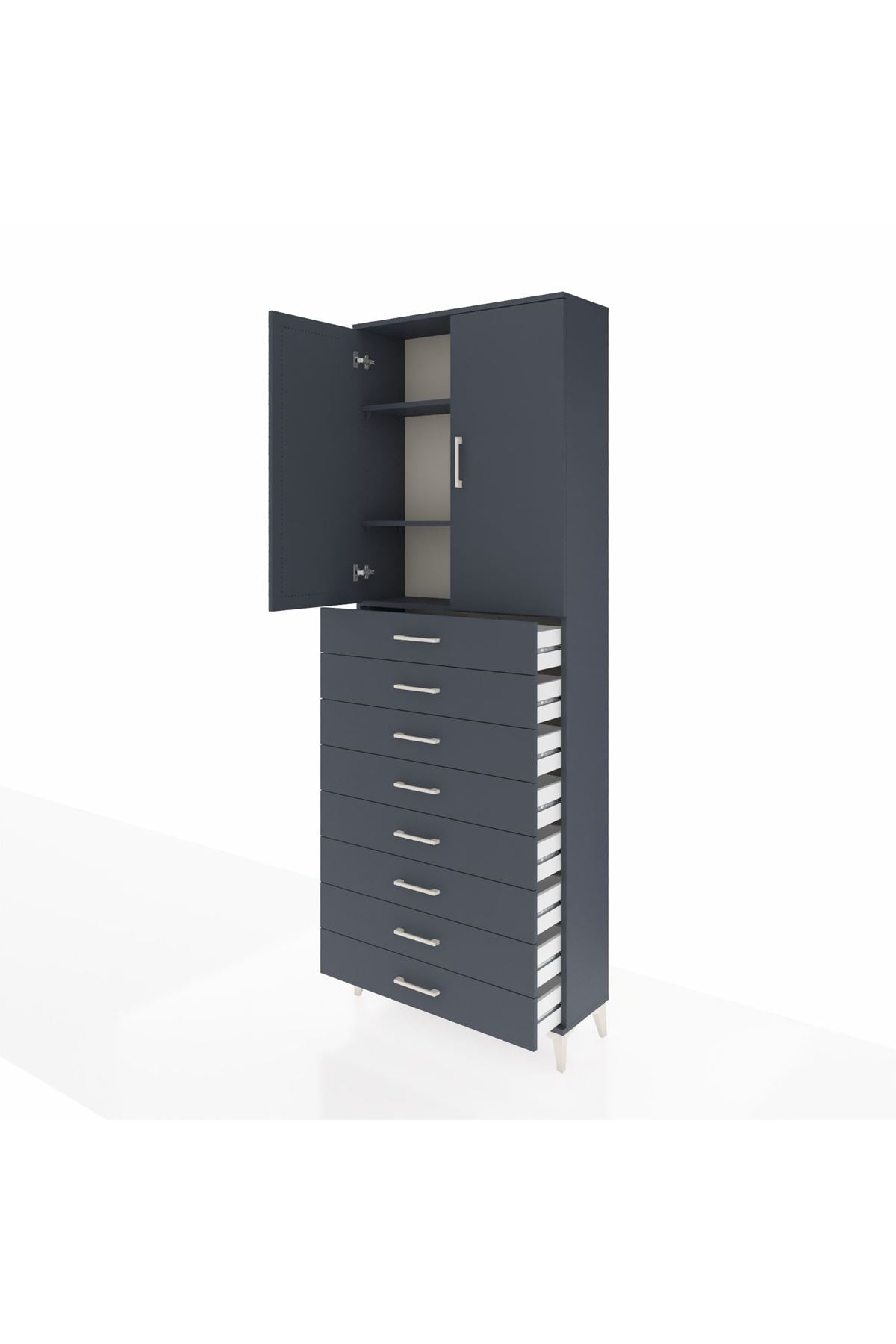 Arges Dolap 3 Raflı 8 Çekmeceli 2 Kapaklı 88x30x243 Antrasit-Antrasit