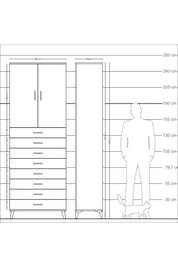 Arges Dolap 3 Raflı 8 Çekmeceli 2 Kapaklı 88x30x243 Antrasit-Antrasit