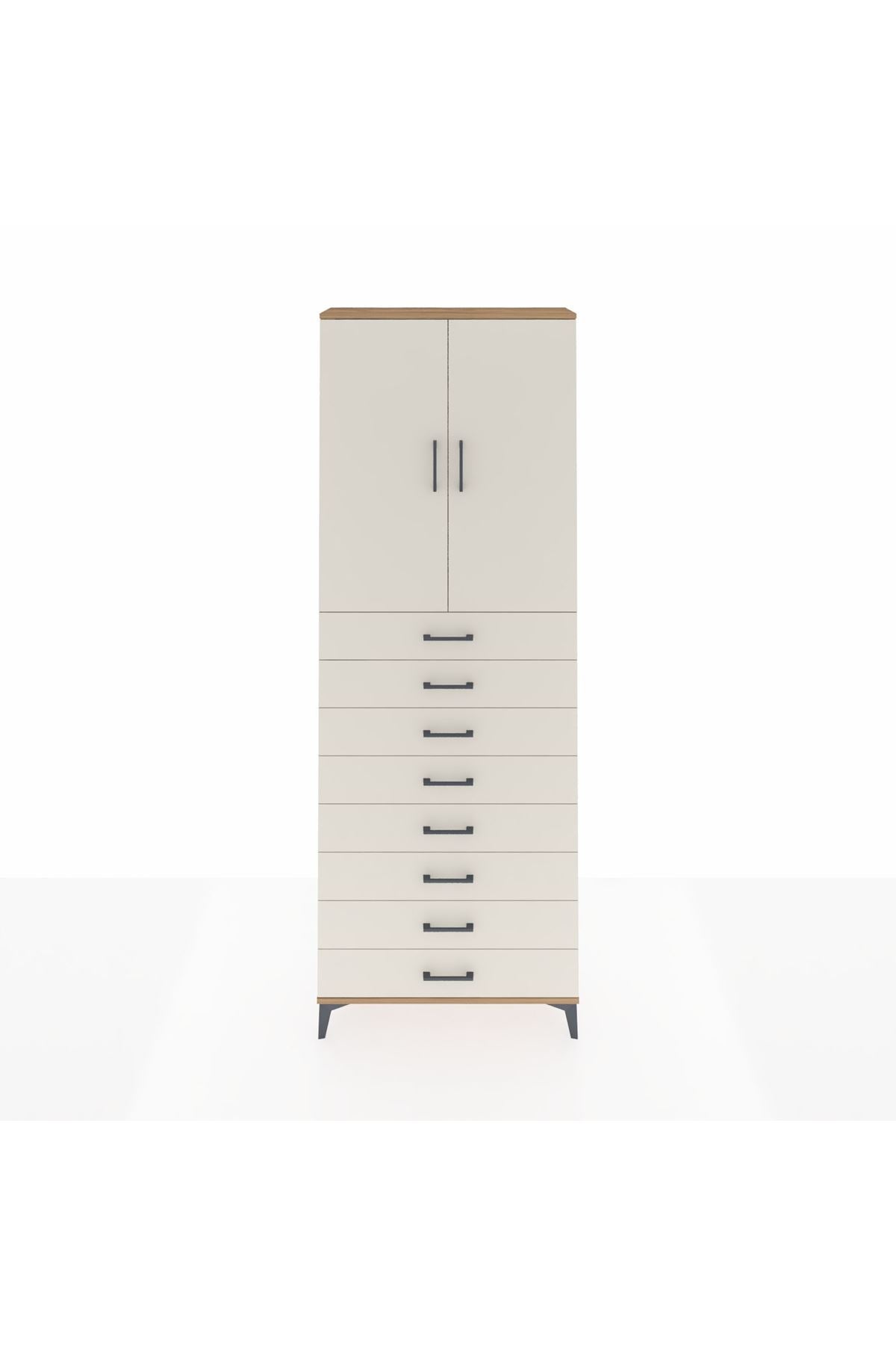 Arges Dolap 3 Raflı 8 Çekmeceli 2 Kapaklı 88x30x243 Çam-Aytaşı