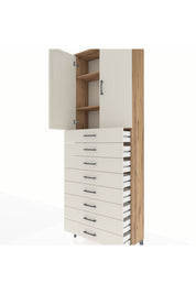 Arges Dolap 3 Raflı 8 Çekmeceli 2 Kapaklı 88x30x243 Çam-Aytaşı