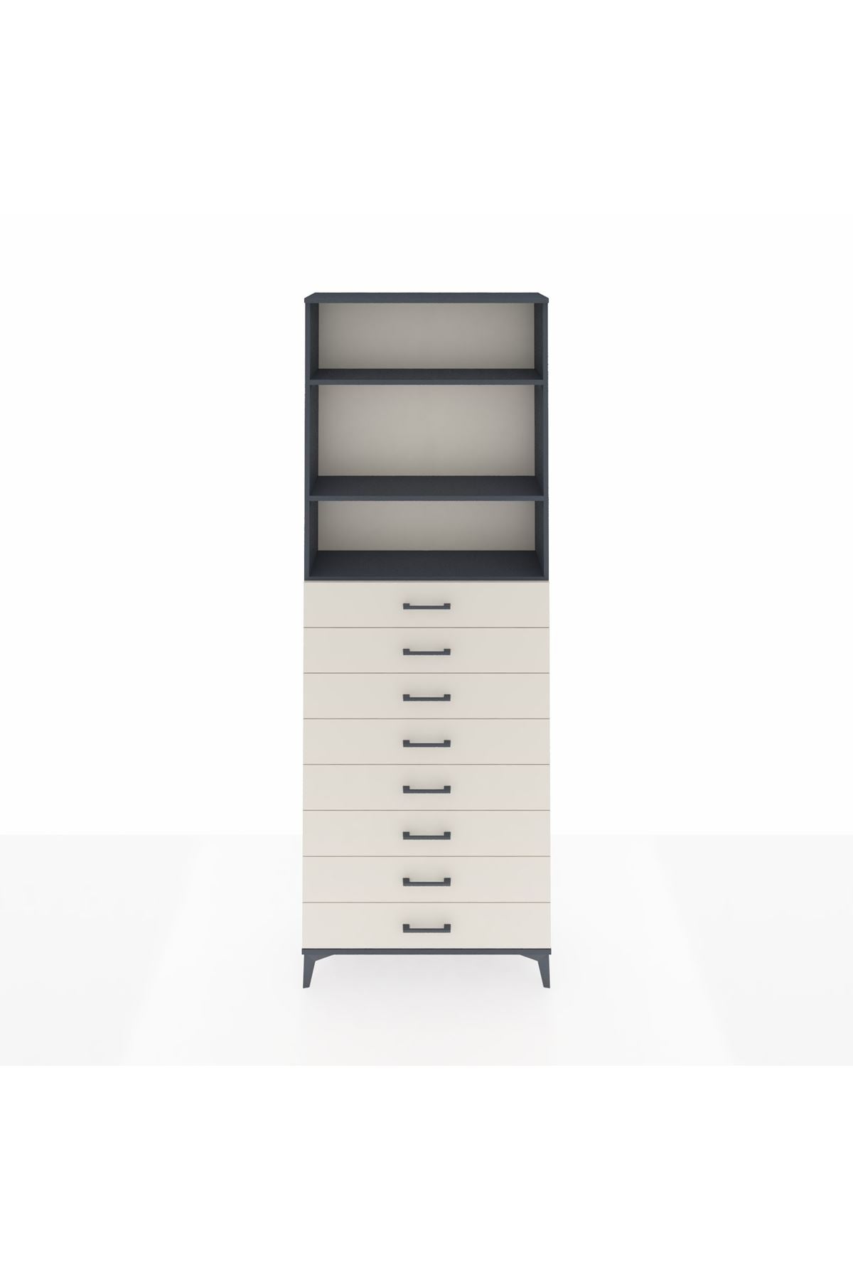 Arges Dolap 3 Raflı 8 Çekmeceli 88x30x243 Antrasit-Aytaşı