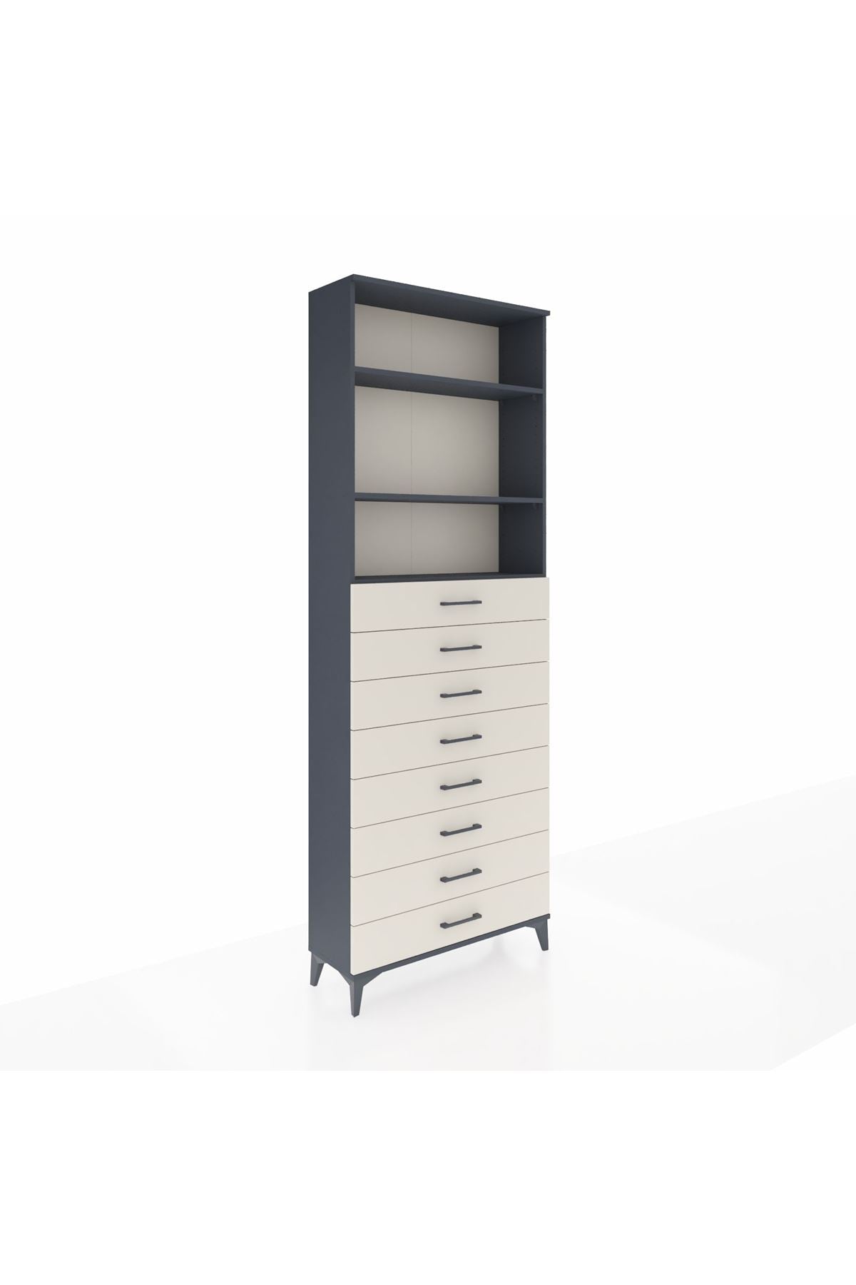 Arges Dolap 3 Raflı 8 Çekmeceli 88x30x243 Antrasit-Aytaşı