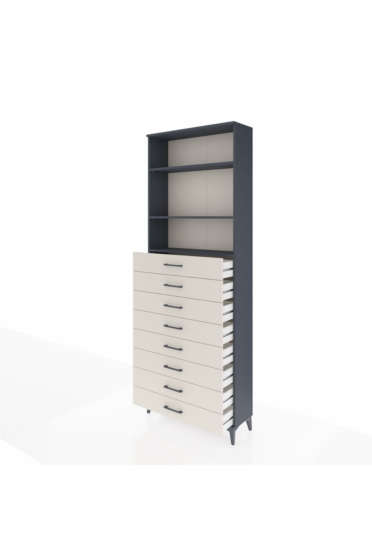 Arges Dolap 3 Raflı 8 Çekmeceli 88x30x243 Antrasit-Aytaşı