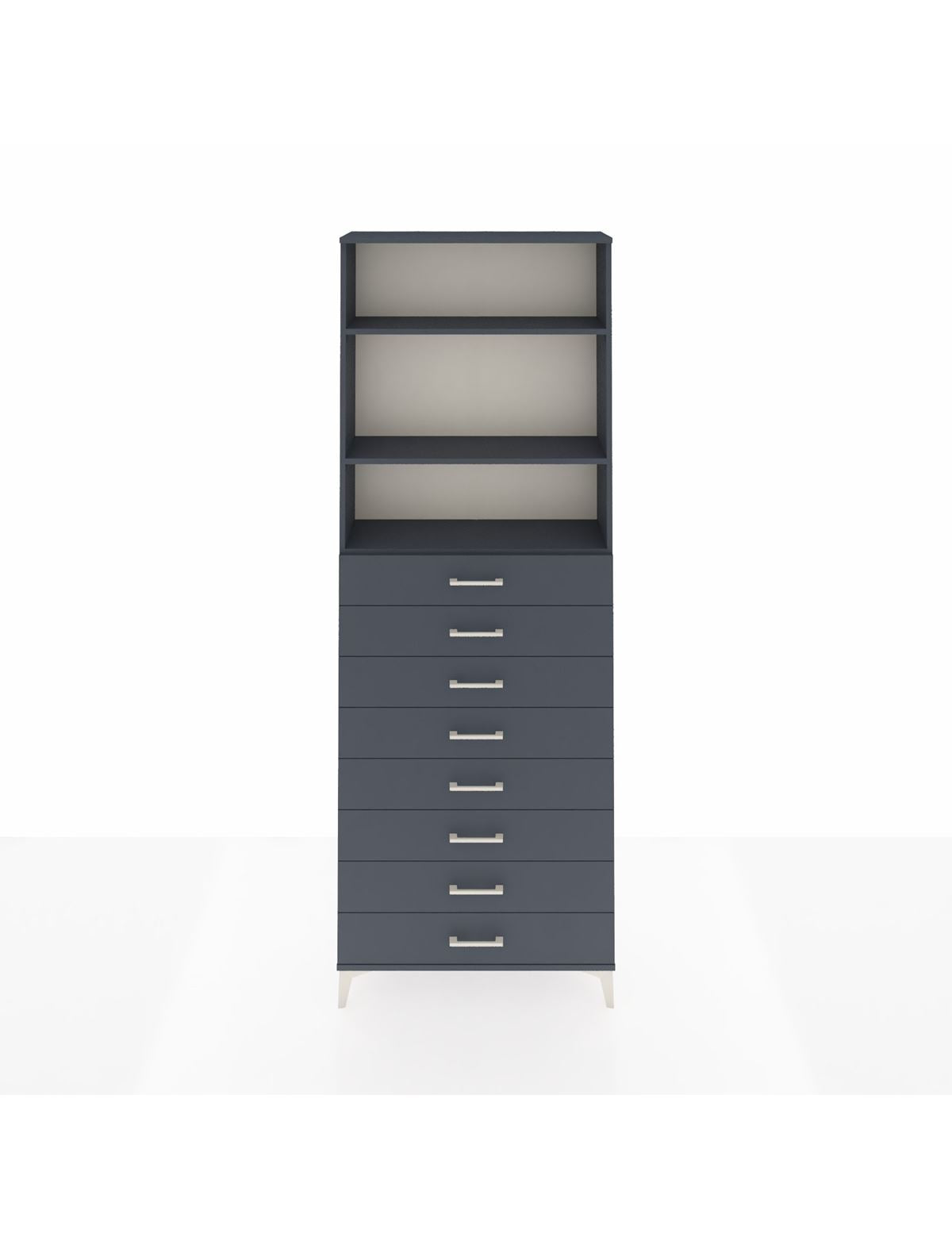 Arges Dolap 3 Raflı 8 Çekmeceli 88x30x243 Antrasit-Antrasit