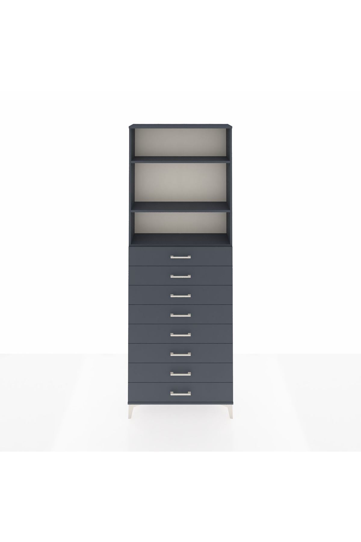 Arges Dolap 3 Raflı 8 Çekmeceli 88x30x243 Antrasit-Antrasit