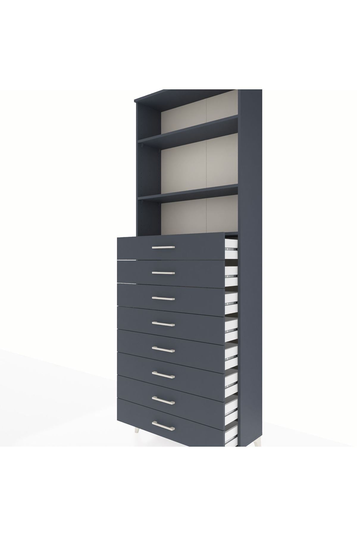 Arges Dolap 3 Raflı 8 Çekmeceli 88x30x243 Antrasit-Antrasit