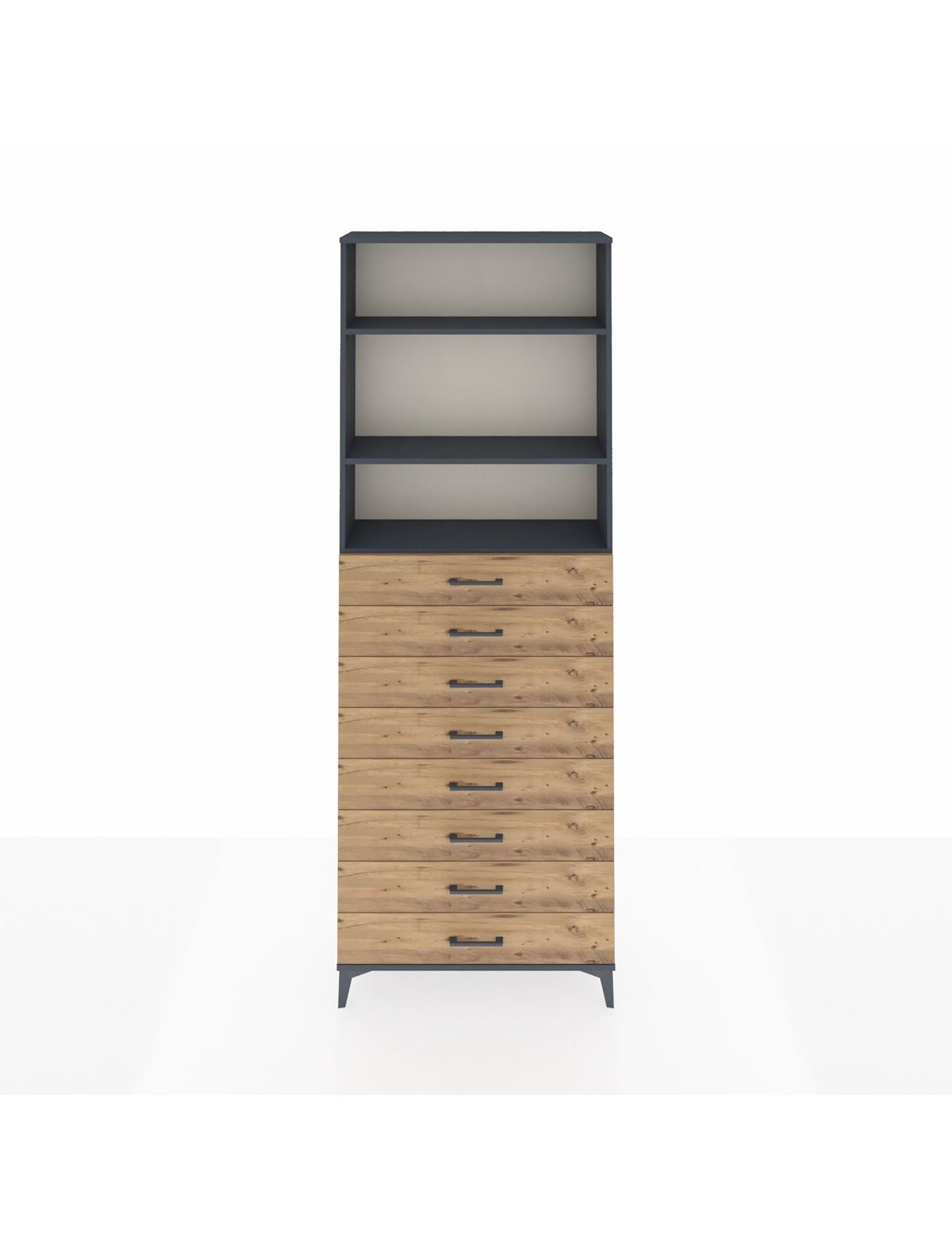 Arges Dolap 3 Raflı 8 Çekmeceli 88x30x243 Antrasit-Çam