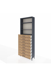 Arges Dolap 3 Raflı 8 Çekmeceli 88x30x243 Antrasit-Çam