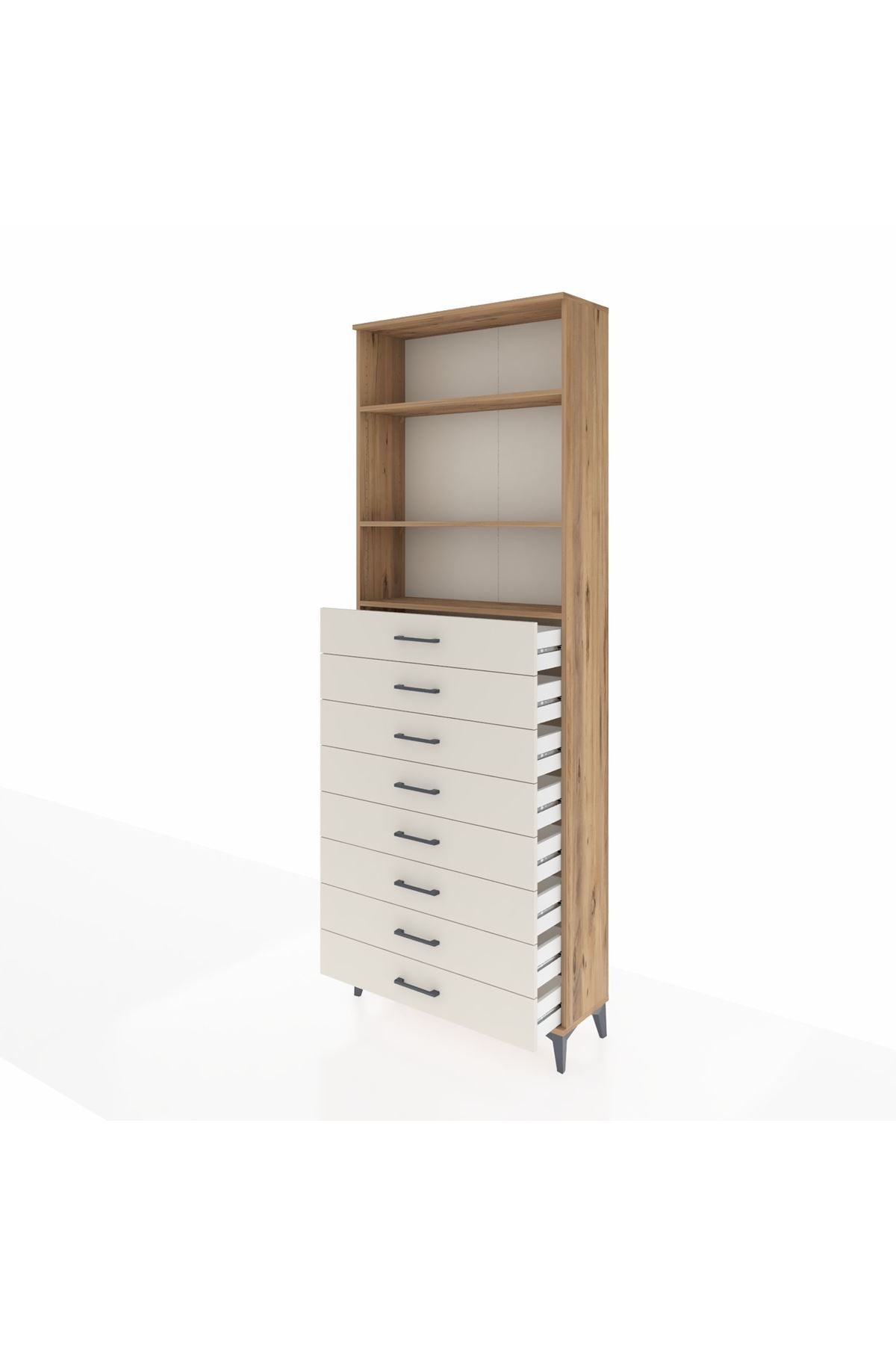 Arges Dolap 3 Raflı 8 Çekmeceli 88x30x243 Çam-Aytaşı