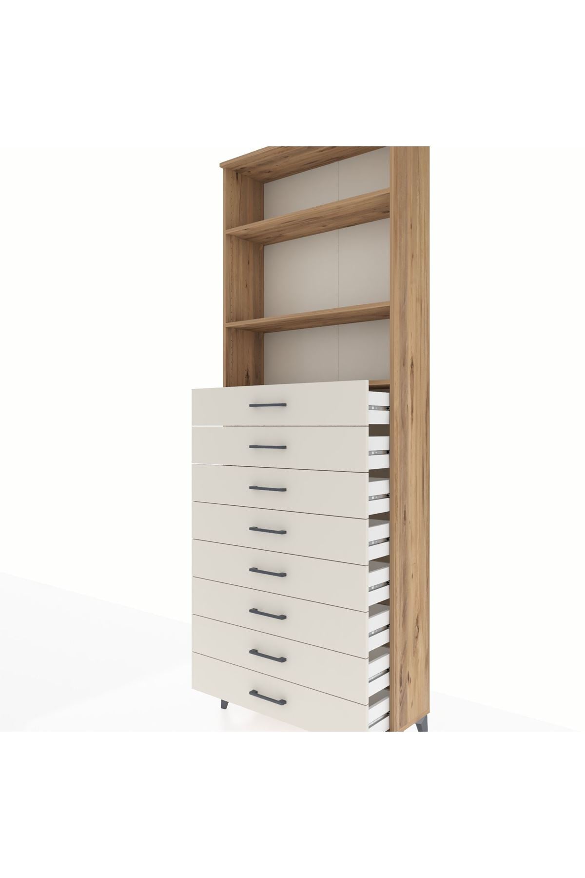 Arges Dolap 3 Raflı 8 Çekmeceli 88x30x243 Çam-Aytaşı