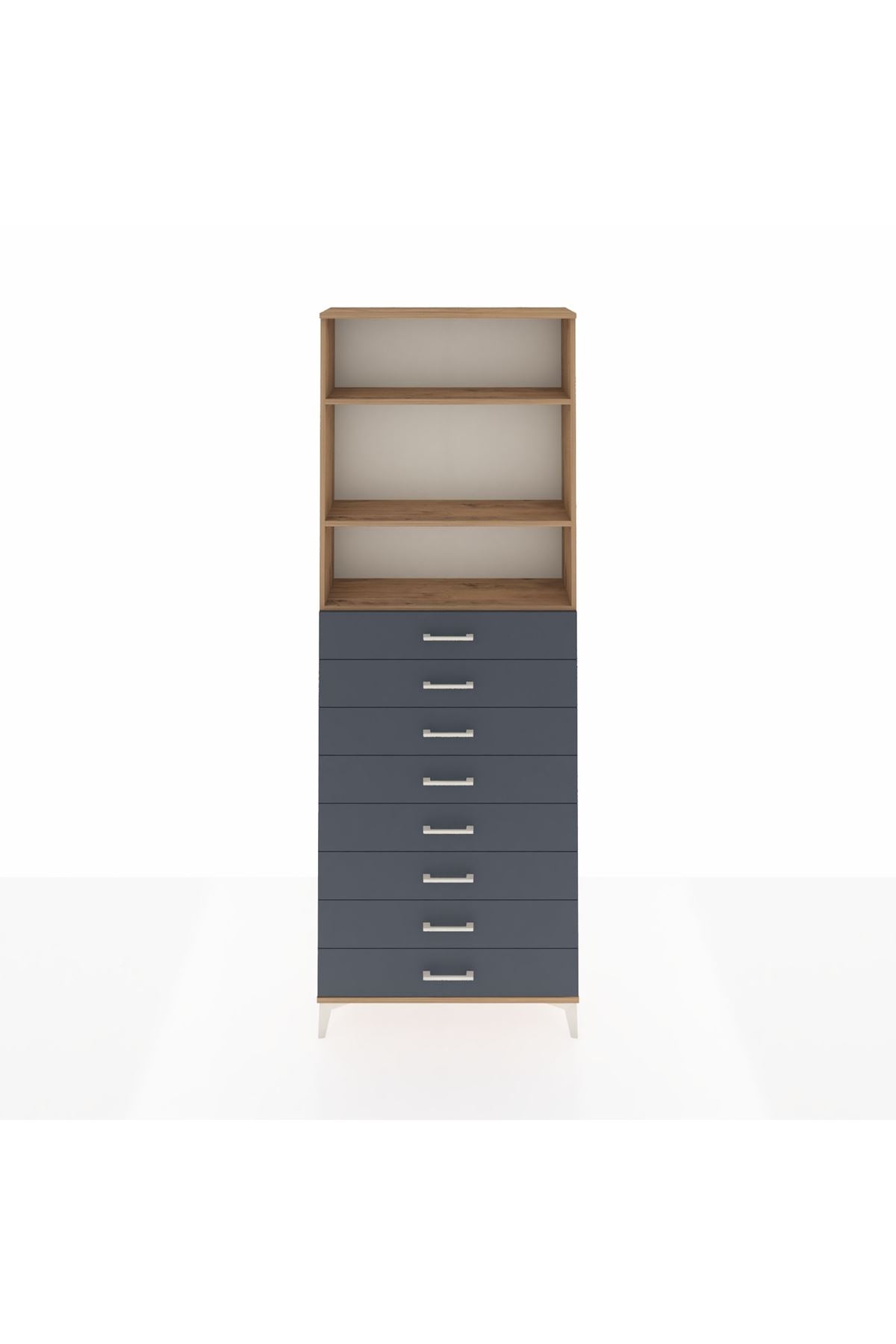 Arges Dolap 3 Raflı 8 Çekmeceli 88x30x243 Çam-Antrasit