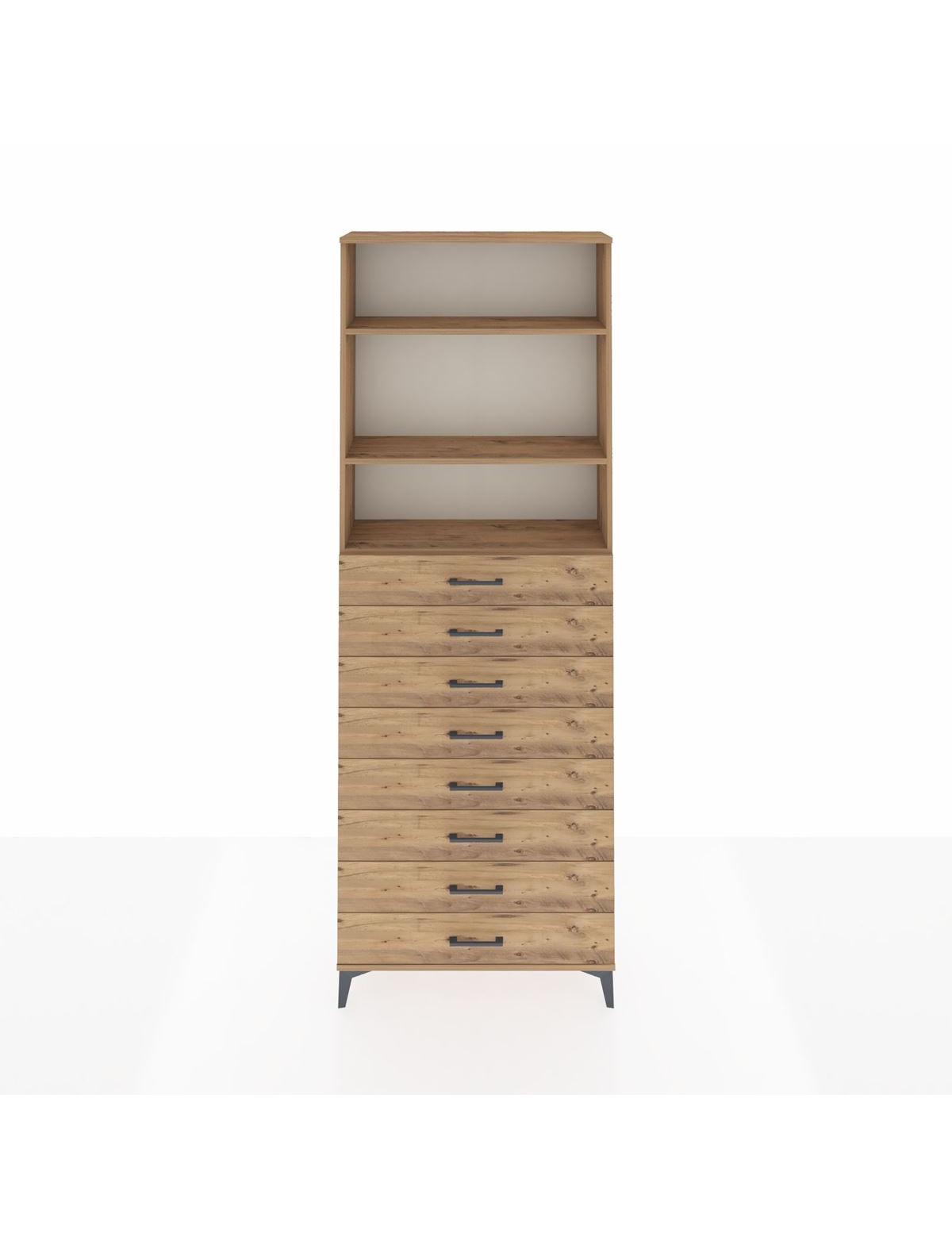 Arges Dolap 3 Raflı 8 Çekmeceli 88x30x243 Çam-Çam