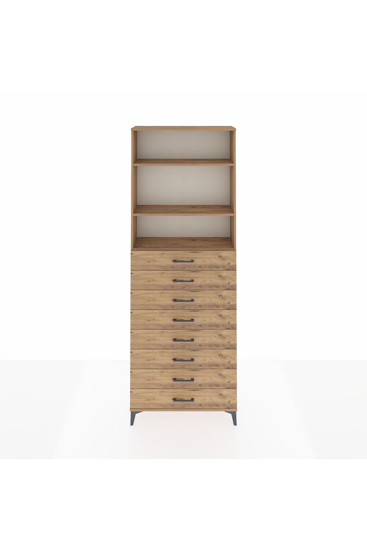 Arges Dolap 3 Raflı 8 Çekmeceli 88x30x243 Çam-Çam