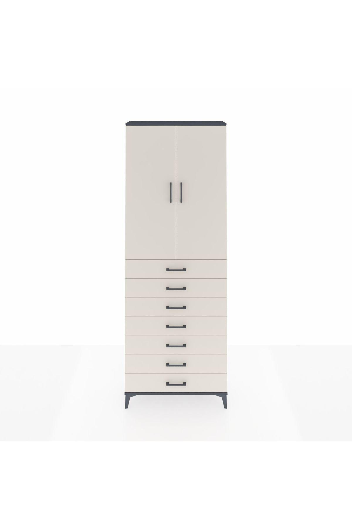 Arges Dolap 3 Raflı 7 Çekmeceli 2 Kapaklı 88x30x243 Antrasit-Aytaşı