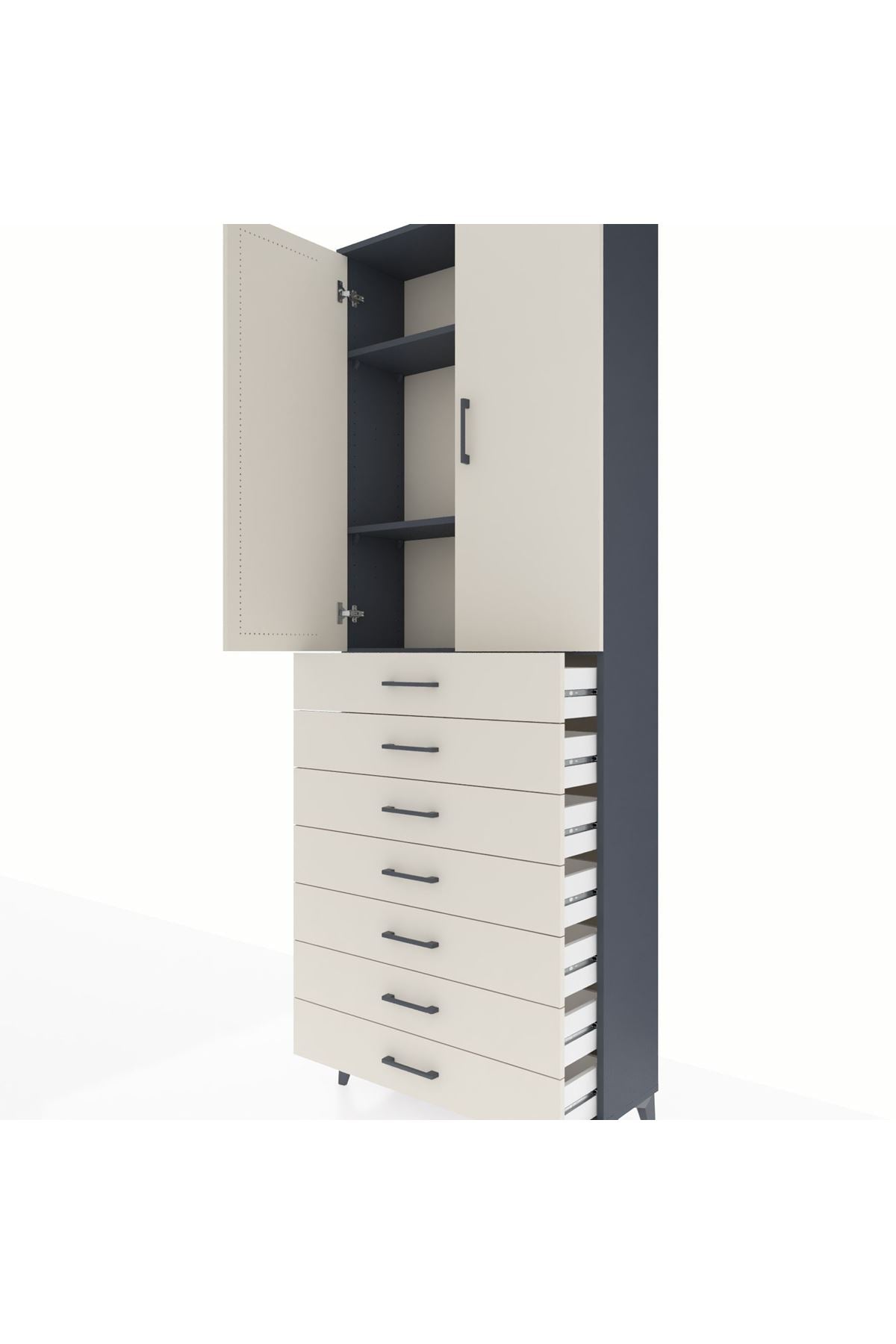 Arges Dolap 3 Raflı 7 Çekmeceli 2 Kapaklı 88x30x243 Antrasit-Aytaşı