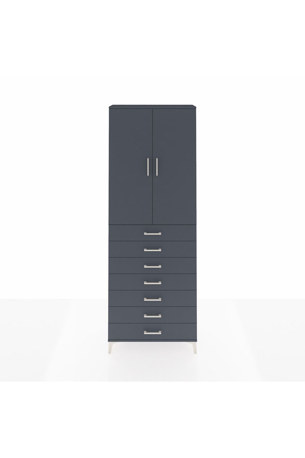 Arges Dolap 3 Raflı 7 Çekmeceli 2 Kapaklı 88x30x243 Antrasit-Antrasit