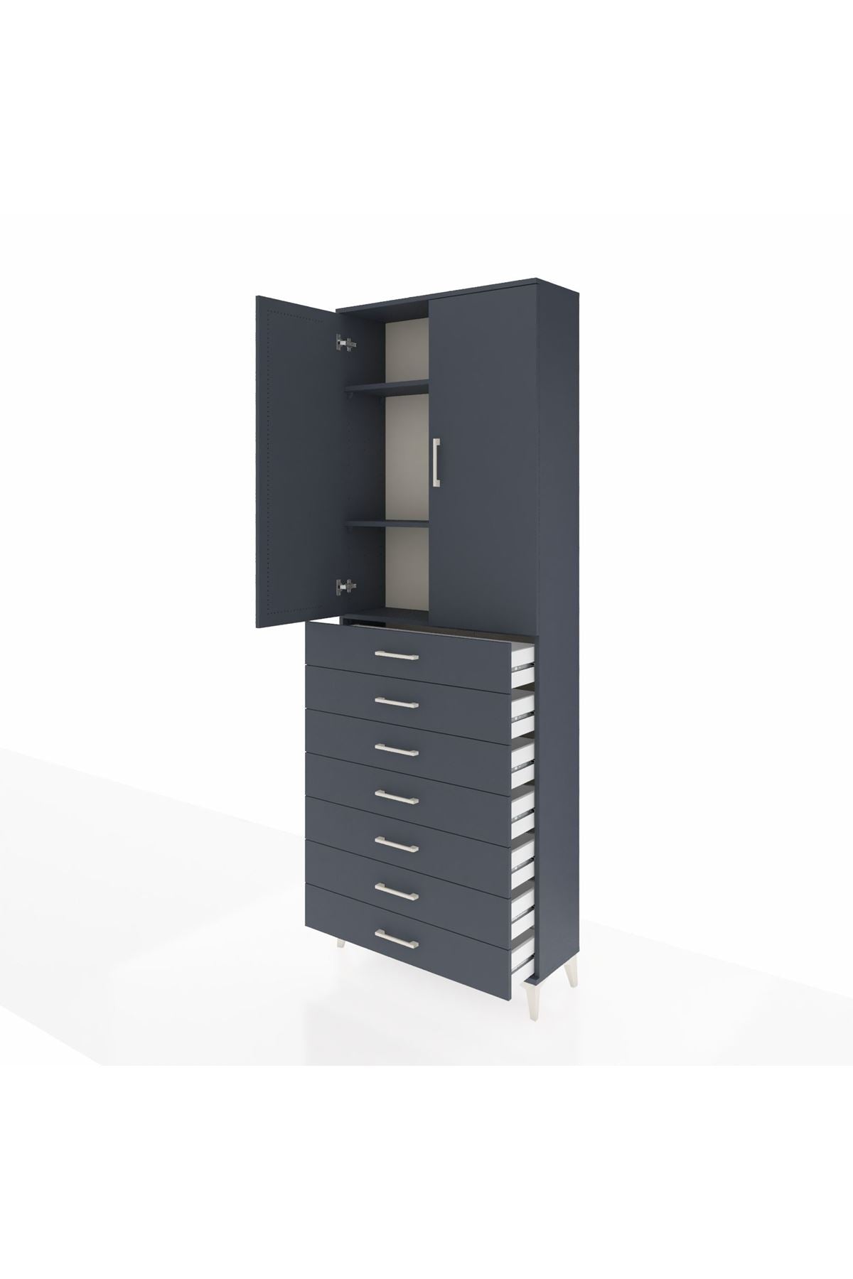 Arges Dolap 3 Raflı 7 Çekmeceli 2 Kapaklı 88x30x243 Antrasit-Antrasit