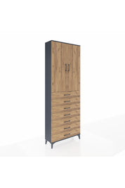 Arges Dolap 3 Raflı 7 Çekmeceli 2 Kapaklı 88x30x243 Antrasit-Çam