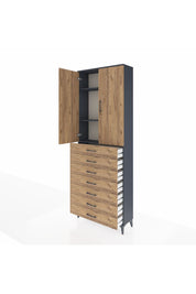 Arges Dolap 3 Raflı 7 Çekmeceli 2 Kapaklı 88x30x243 Antrasit-Çam