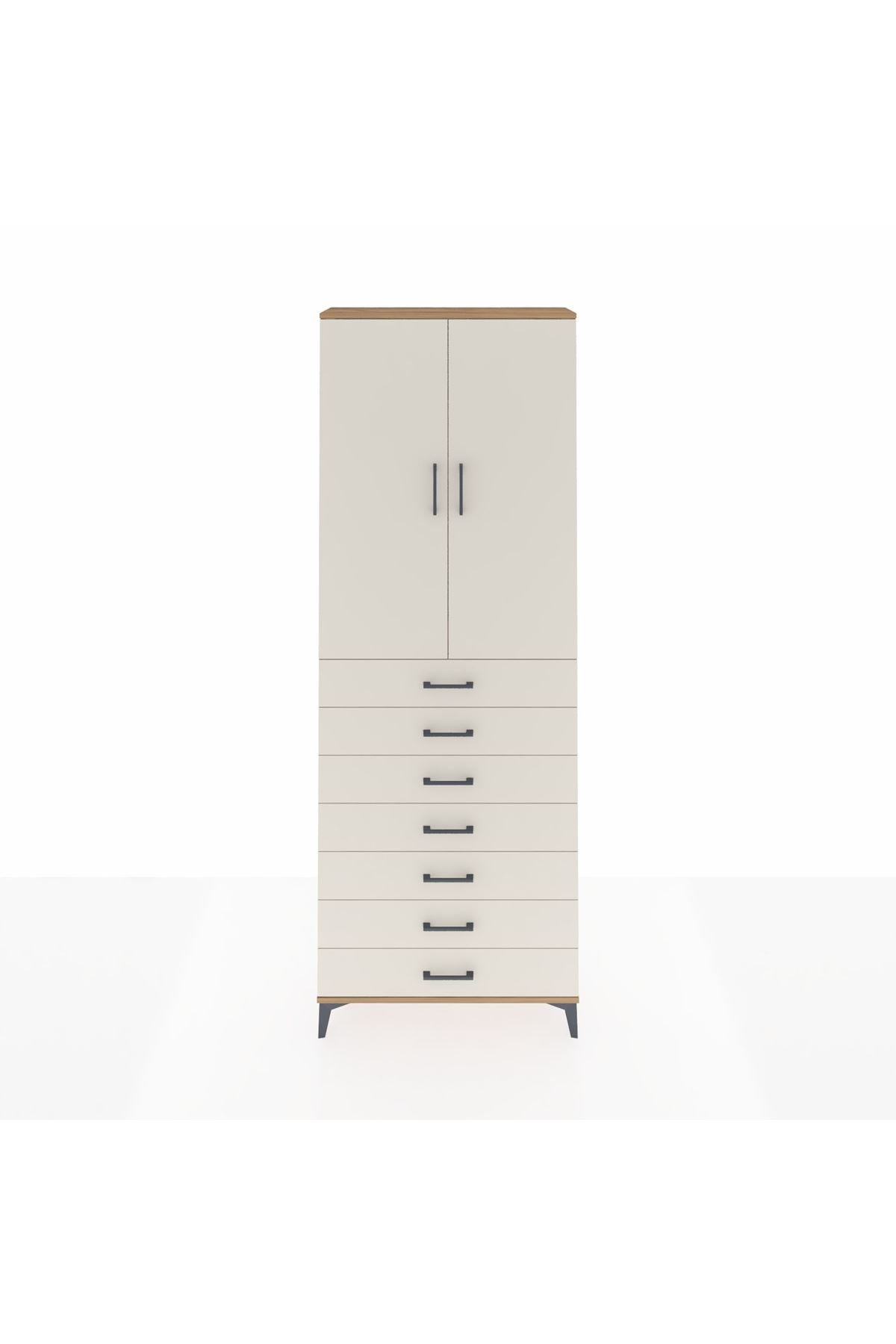 Arges Dolap 3 Raflı 7 Çekmeceli 2 Kapaklı 88x30x243 Çam-Aytaşı