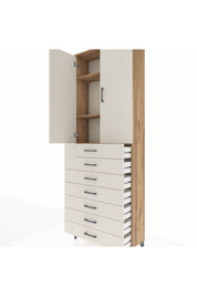 Arges Dolap 3 Raflı 7 Çekmeceli 2 Kapaklı 88x30x243 Çam-Aytaşı