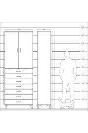 Arges Dolap 3 Raflı 7 Çekmeceli 2 Kapaklı 88x30x243 Çam-Antrasit