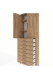 Arges Dolap 3 Raflı 7 Çekmeceli 2 Kapaklı 88x30x243 Çam-Çam