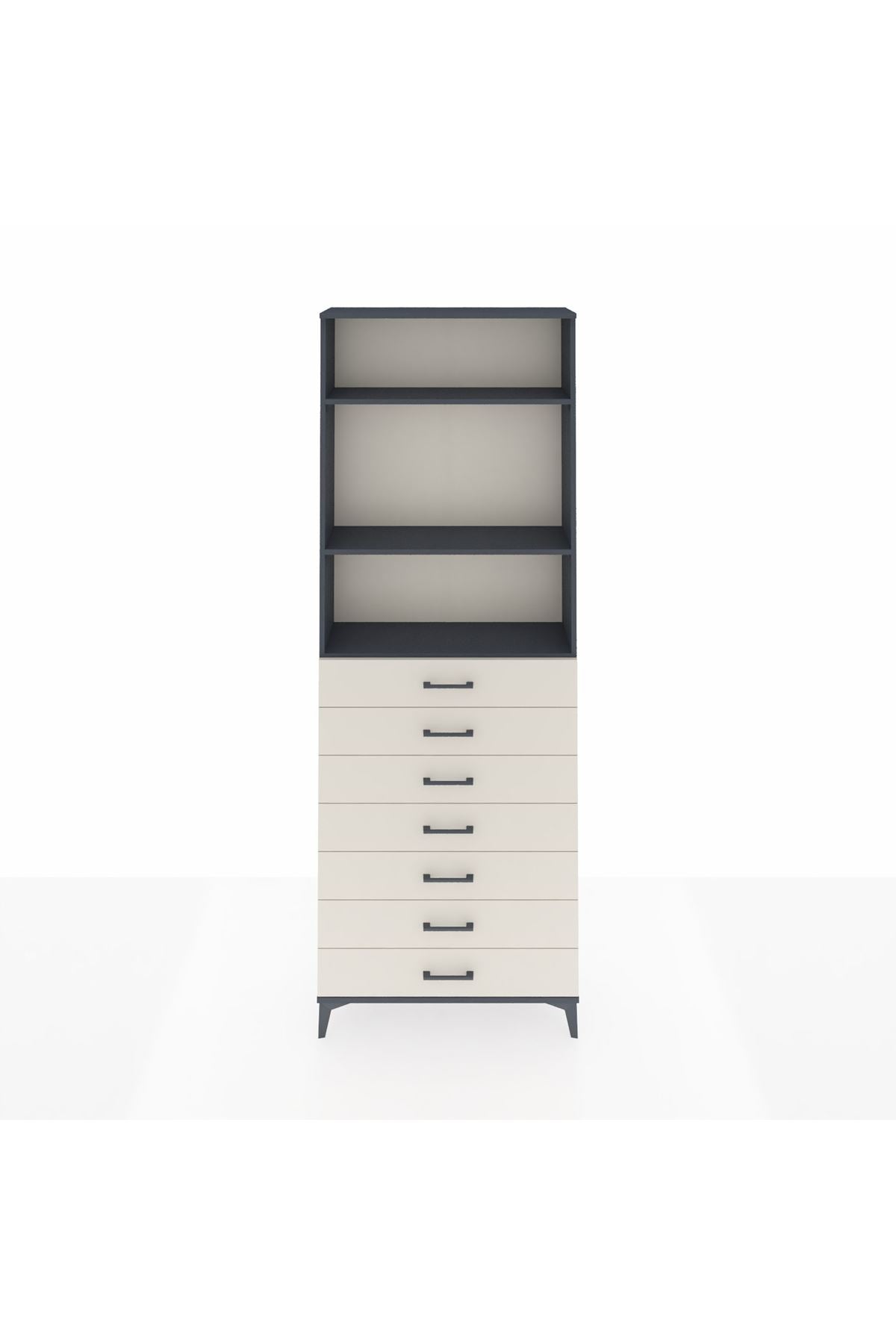 Arges Dolap 3 Raflı 7 Çekmeceli 88x30x243 Antrasit-Aytaşı