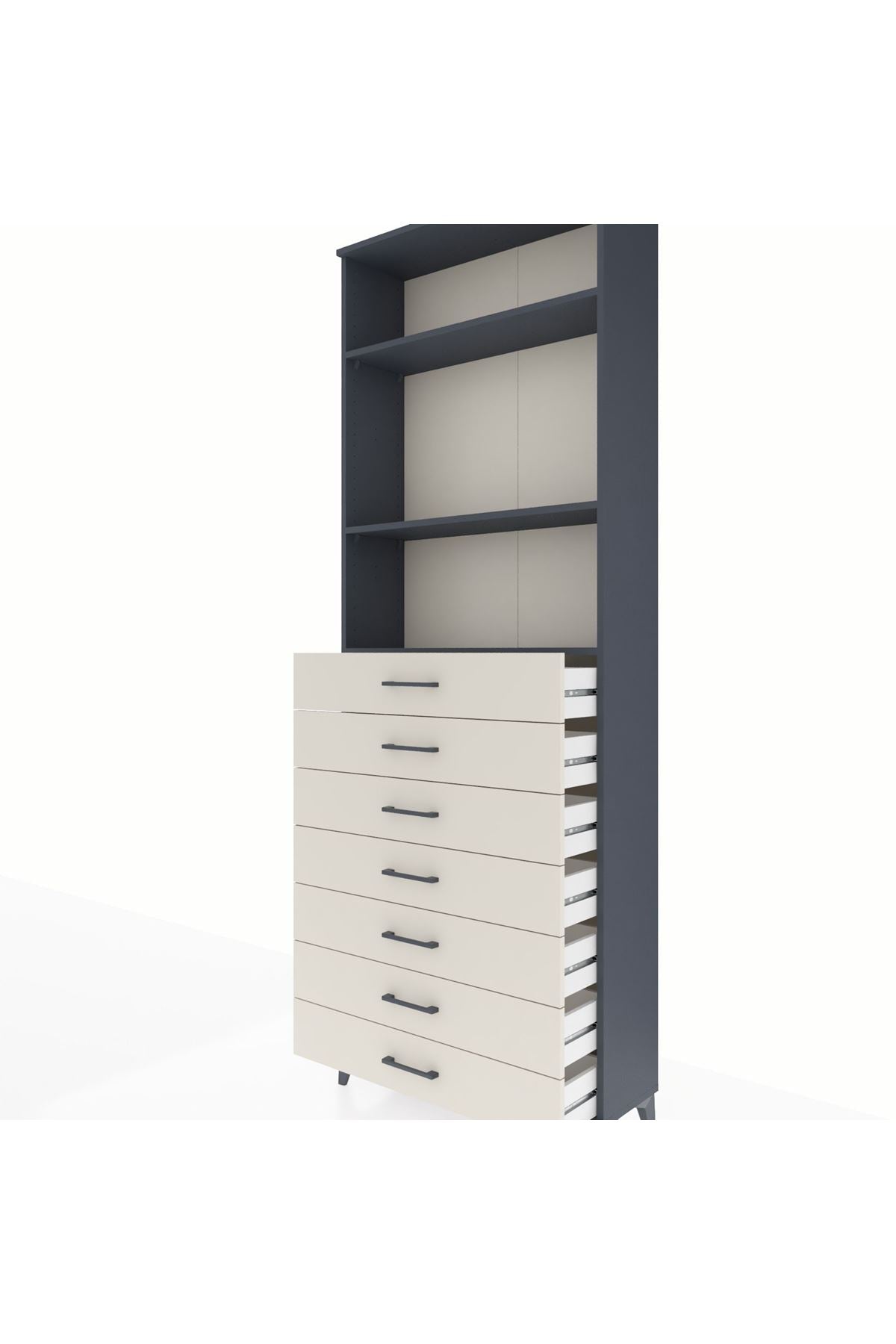 Arges Dolap 3 Raflı 7 Çekmeceli 88x30x243 Antrasit-Aytaşı