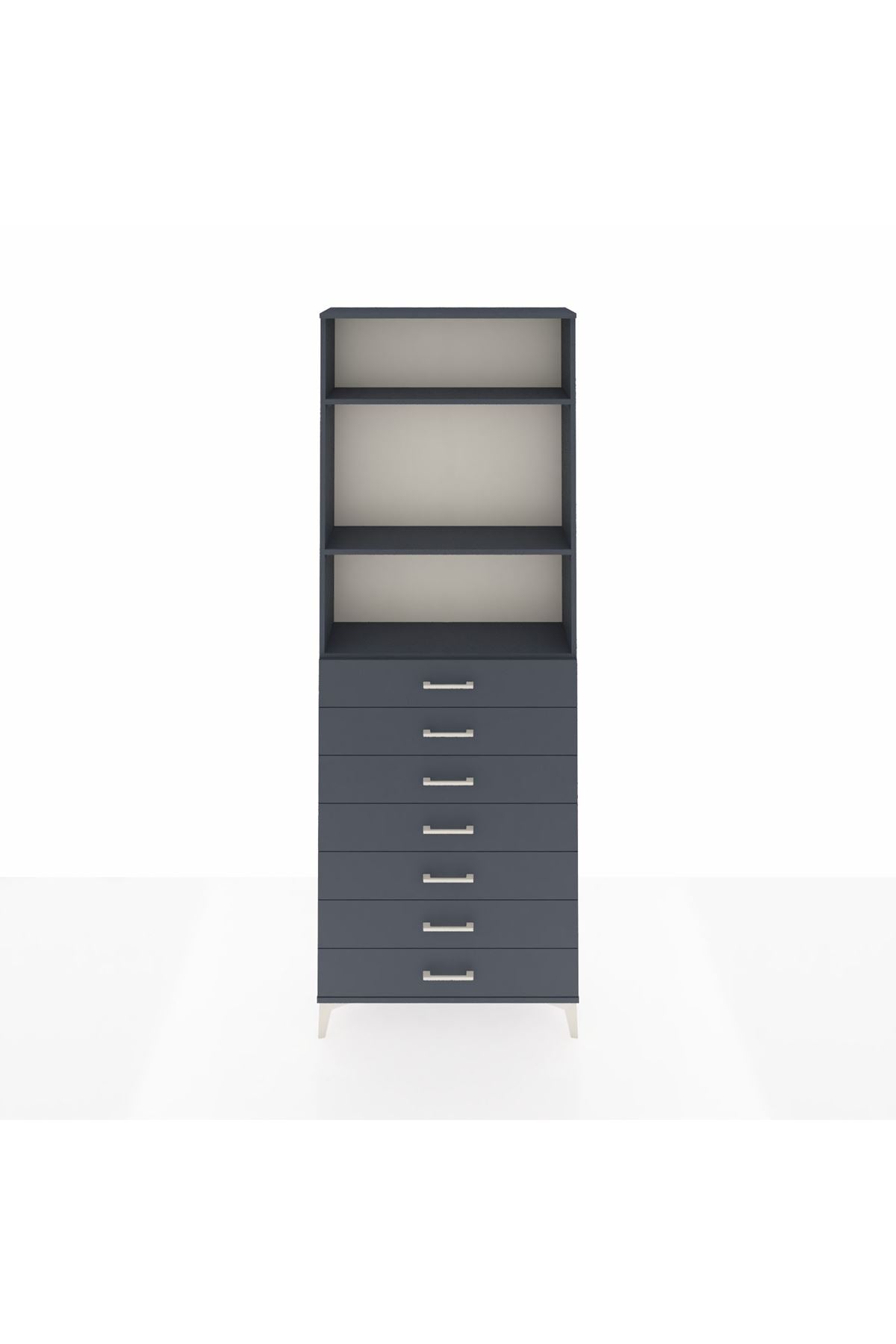 Arges Dolap 3 Raflı 7 Çekmeceli 88x30x243 Antrasit-Antrasit