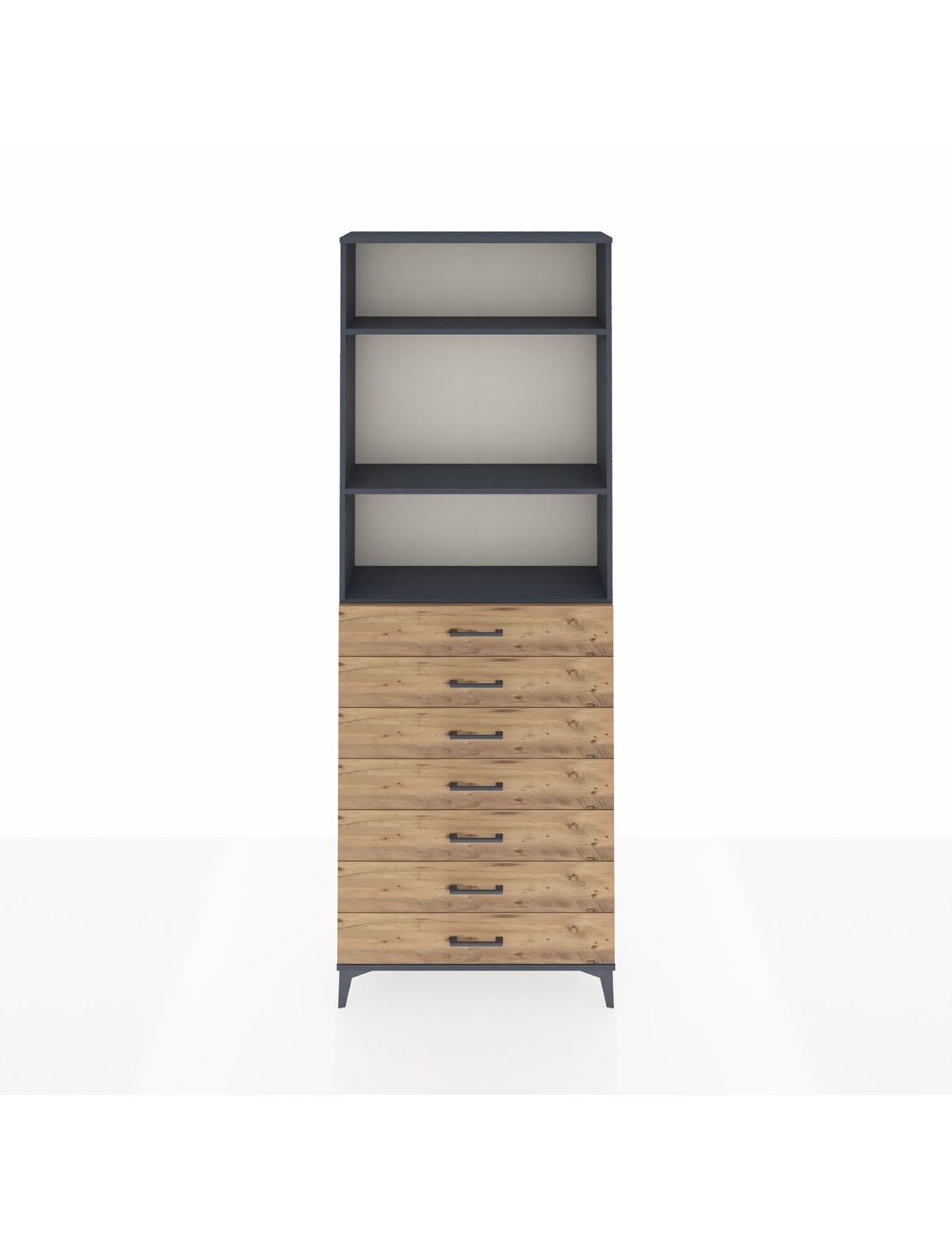 Arges Dolap 3 Raflı 7 Çekmeceli 88x30x243 Antrasit-Çam