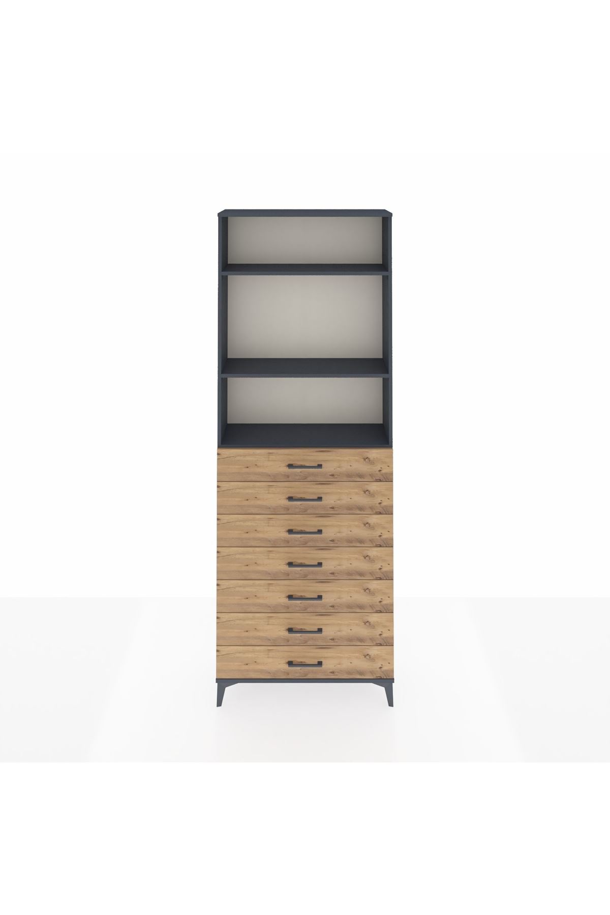 Arges Dolap 3 Raflı 7 Çekmeceli 88x30x243 Antrasit-Çam