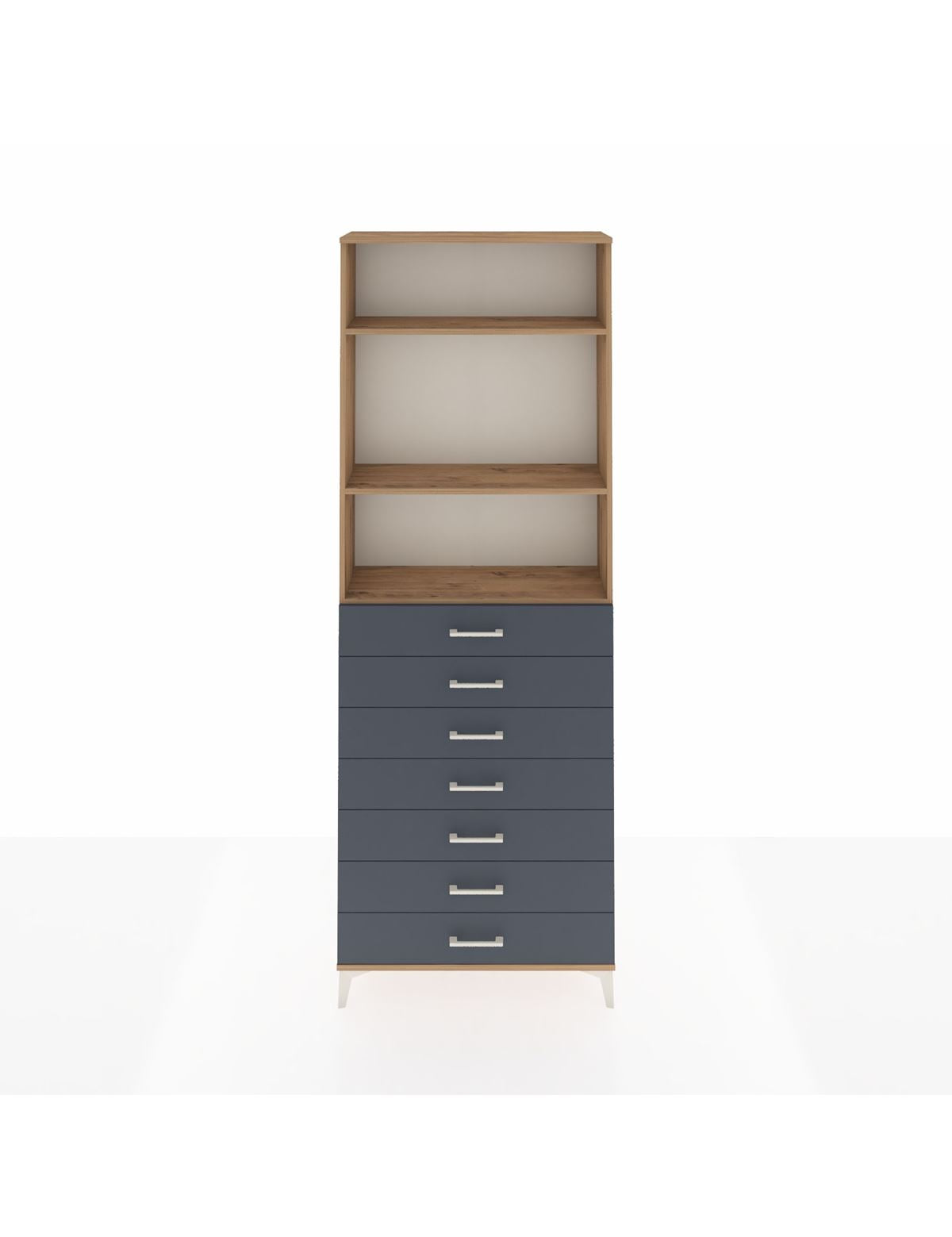 Arges Dolap 3 Raflı 7 Çekmeceli 88x30x243 Çam-Antrasit