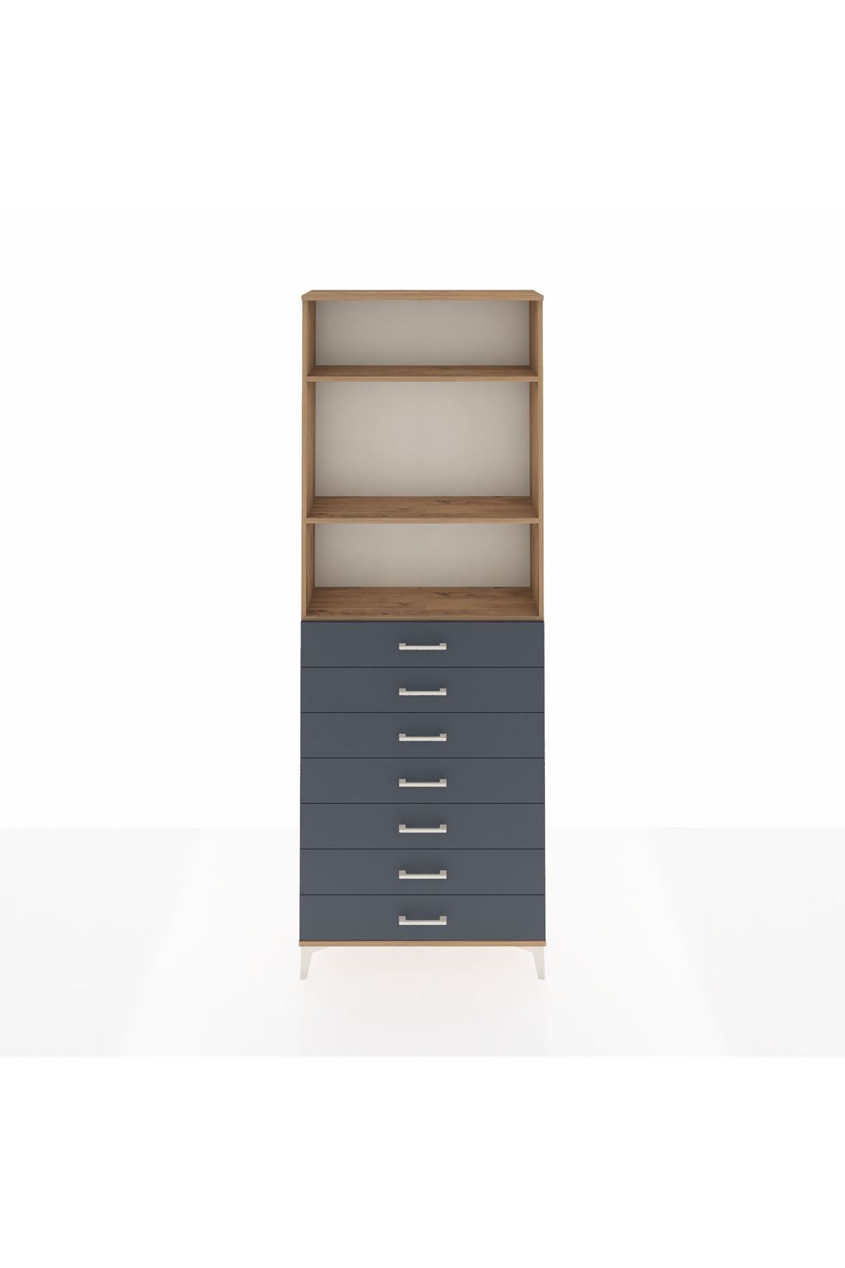 Arges Dolap 3 Raflı 7 Çekmeceli 88x30x243 Çam-Antrasit