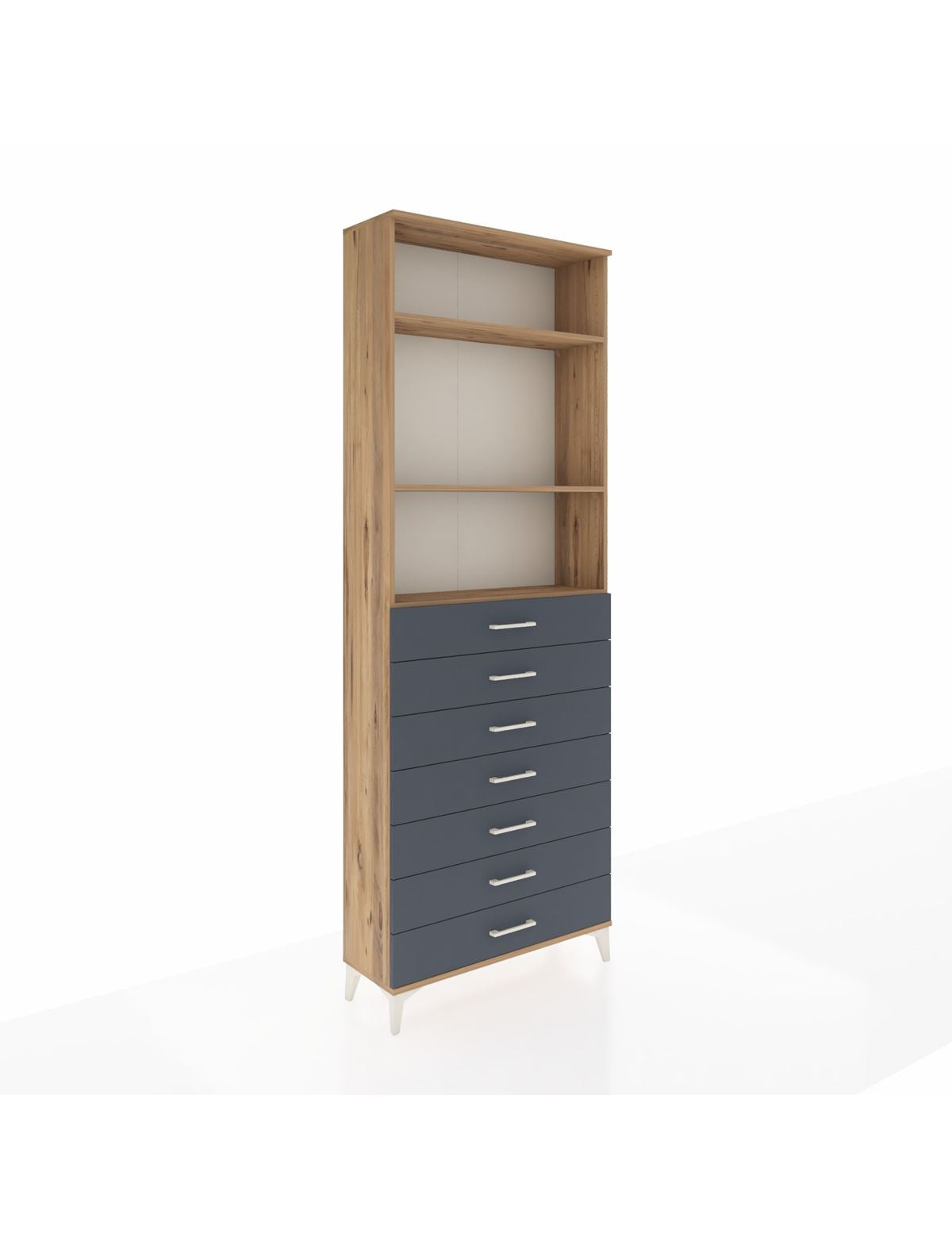 Arges Dolap 3 Raflı 7 Çekmeceli 88x30x243 Çam-Antrasit