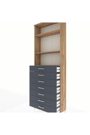 Arges Dolap 3 Raflı 7 Çekmeceli 88x30x243 Çam-Antrasit