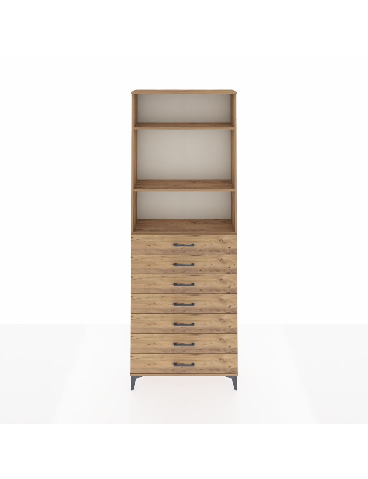 Arges Dolap 3 Raflı 7 Çekmeceli 88x30x243 Çam-Çam